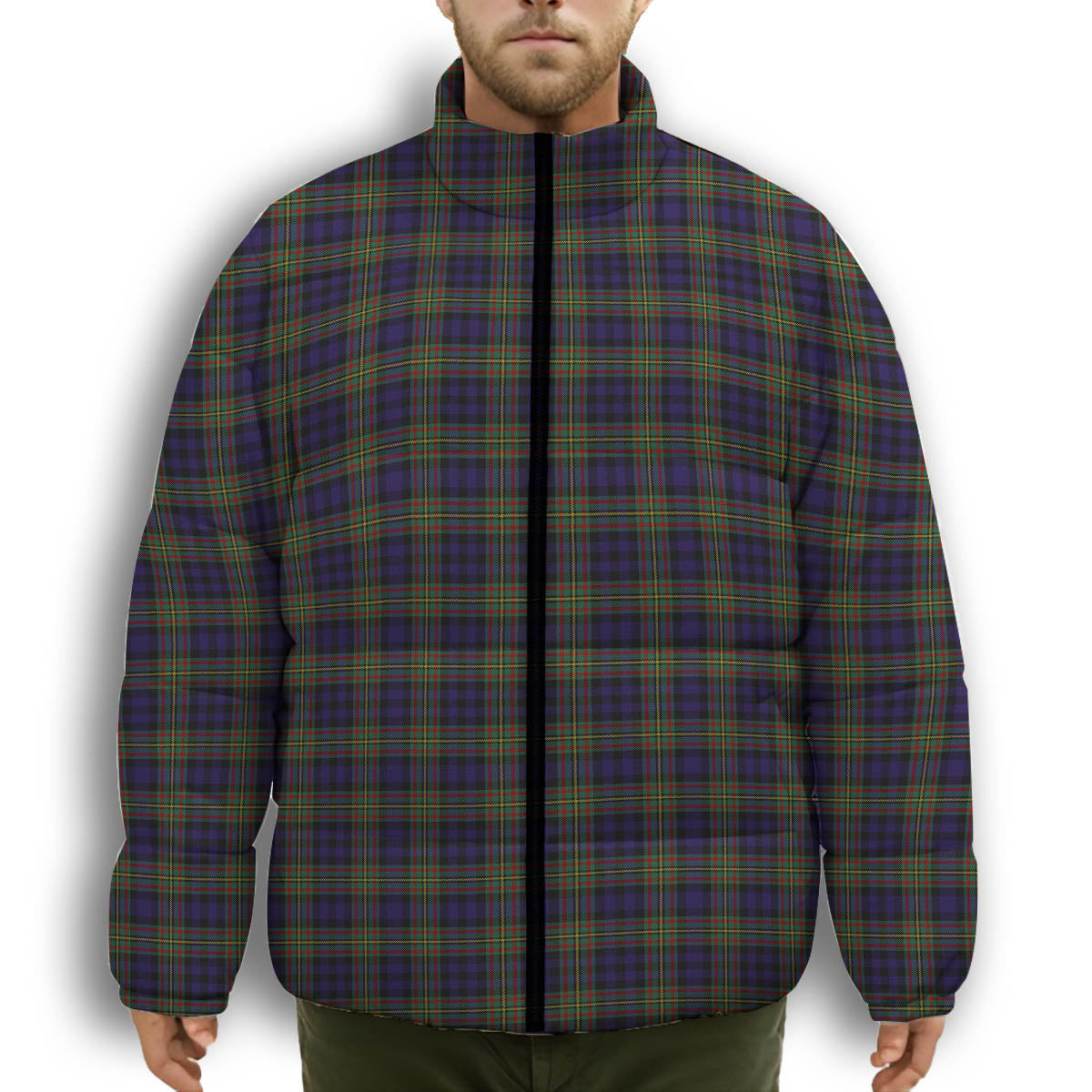 ScotsTee Shop Scottish Clelland SC Premium Tartan Collar Down Jacket Winter White Duck Down Plaid