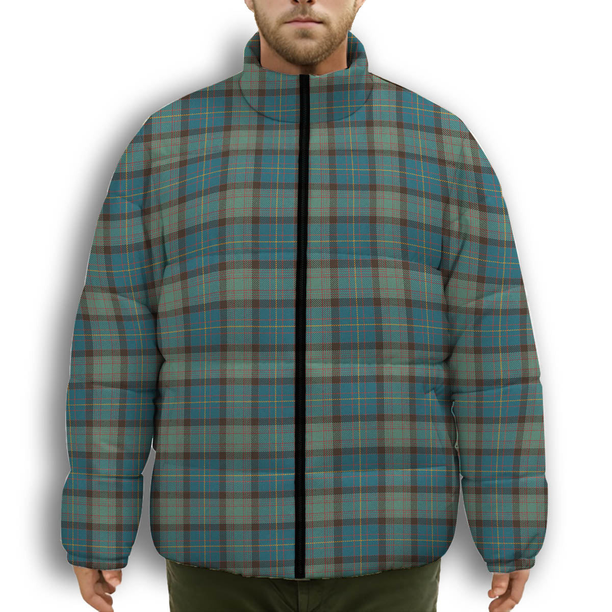 ScotsTee Shop Scottish Cochrane Hunting Ancient Premium Tartan Collar Down Jacket Winter White Duck Down Plaid