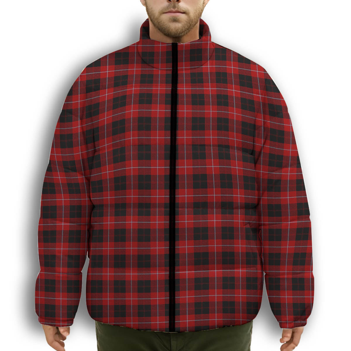 ScotsTee Shop Scottish Cunningham 3 Premium Tartan Collar Down Jacket Winter White Duck Down Plaid