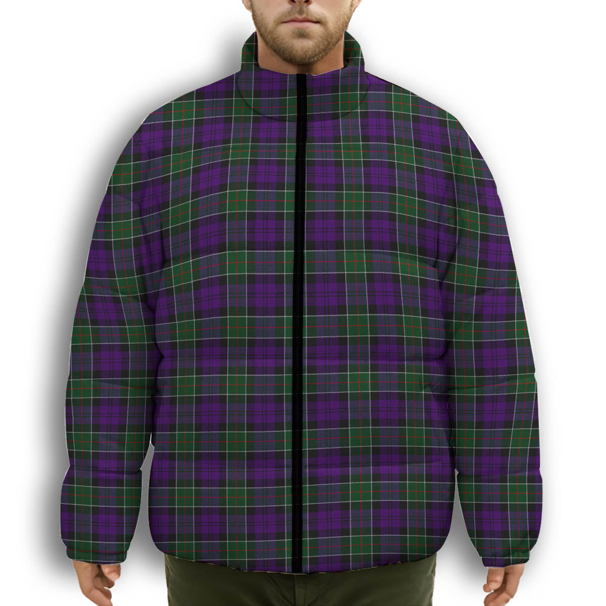 ScotsTee Shop Scottish Colquhoun 3 Premium Tartan Collar Down Jacket Winter White Duck Down Plaid