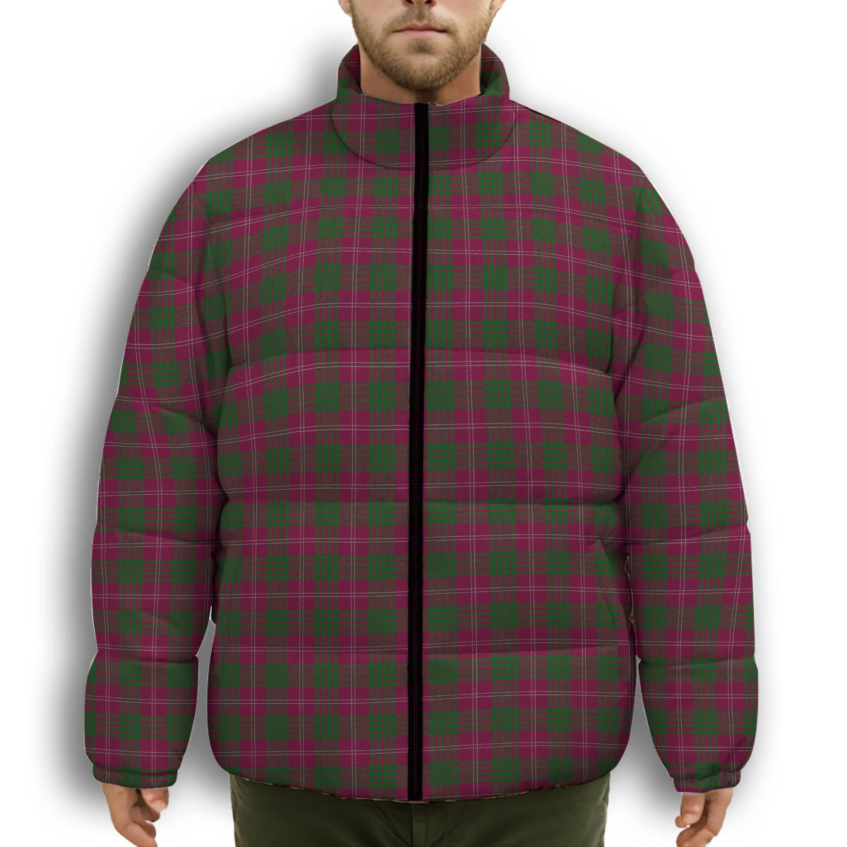 ScotsTee Shop Scottish Crawford Premium Tartan Collar Down Jacket Winter White Duck Down Plaid