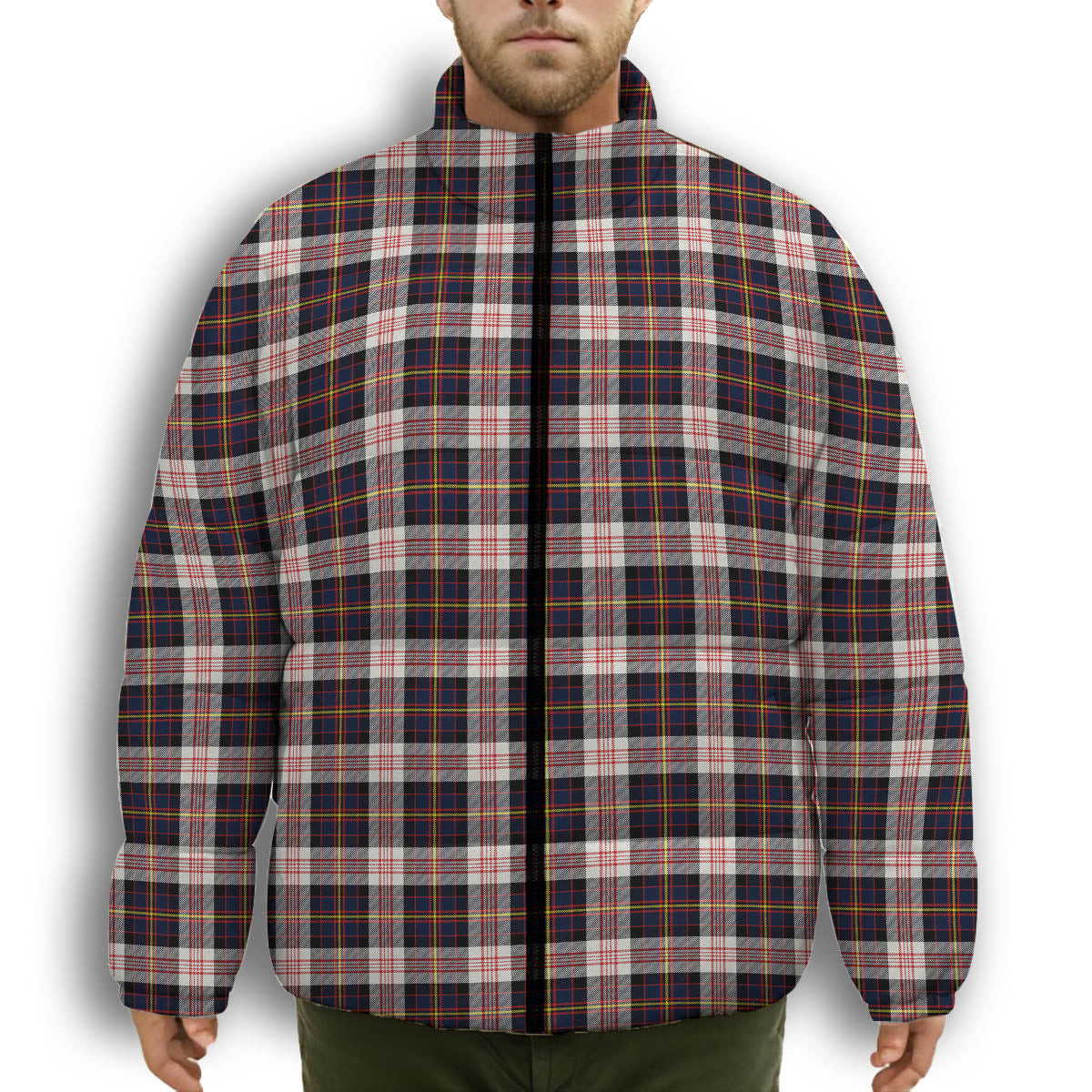 ScotsTee Shop Scottish Cameron of Erracht Dress Modern Premium Tartan Collar Down Jacket Winter White Duck Down Plaid