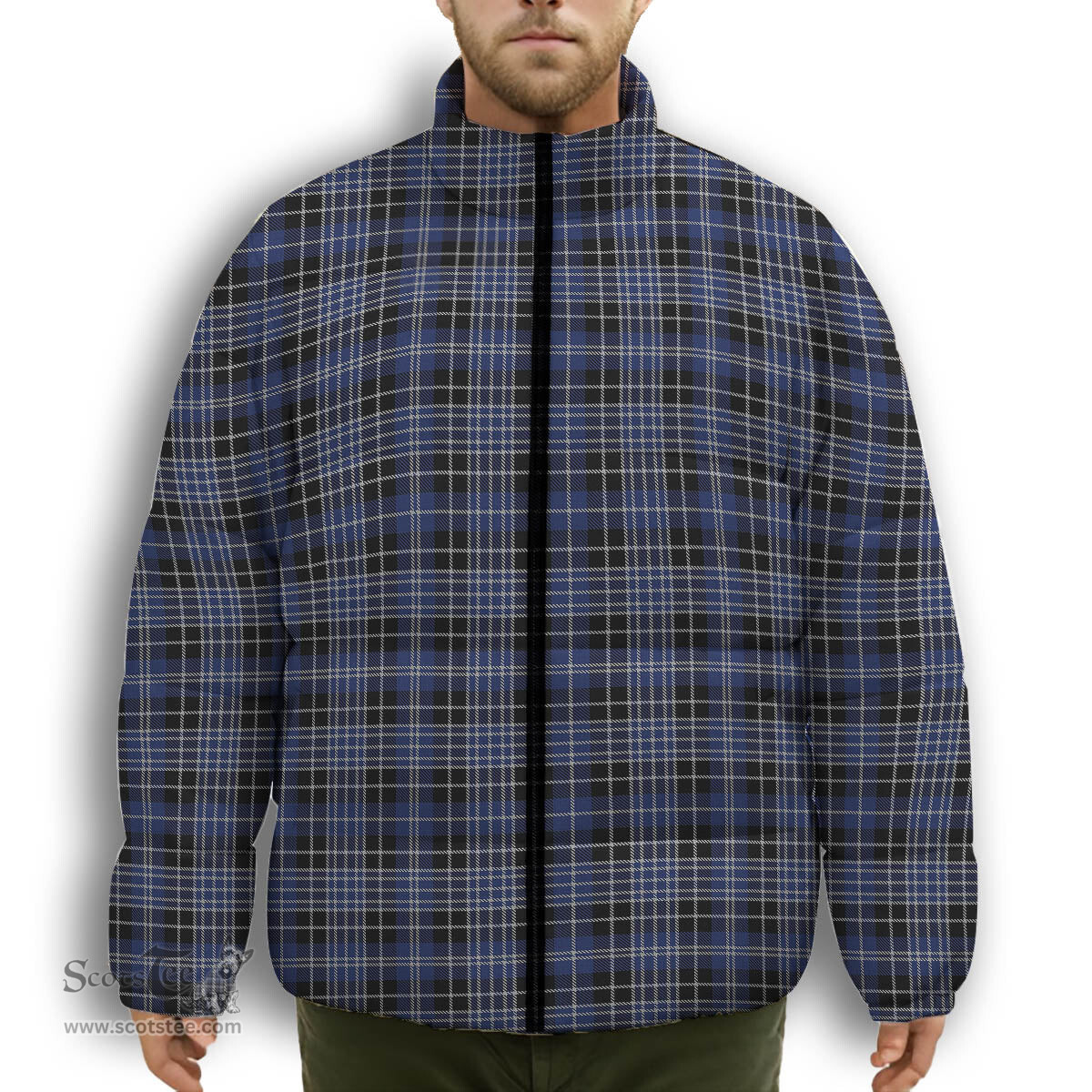 ScotsTee Shop Scottish Clark Premium Tartan Collar Down Jacket Winter White Duck Down Plaid