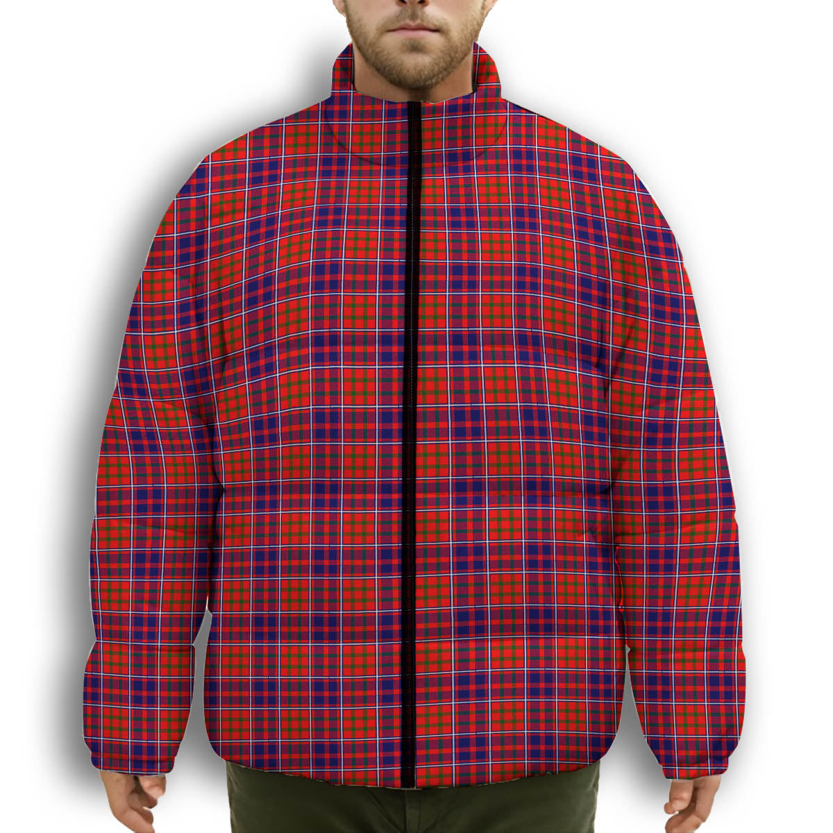ScotsTee Shop Scottish Cameron of Lochiel Modern Premium Tartan Collar Down Jacket Winter White Duck Down Plaid