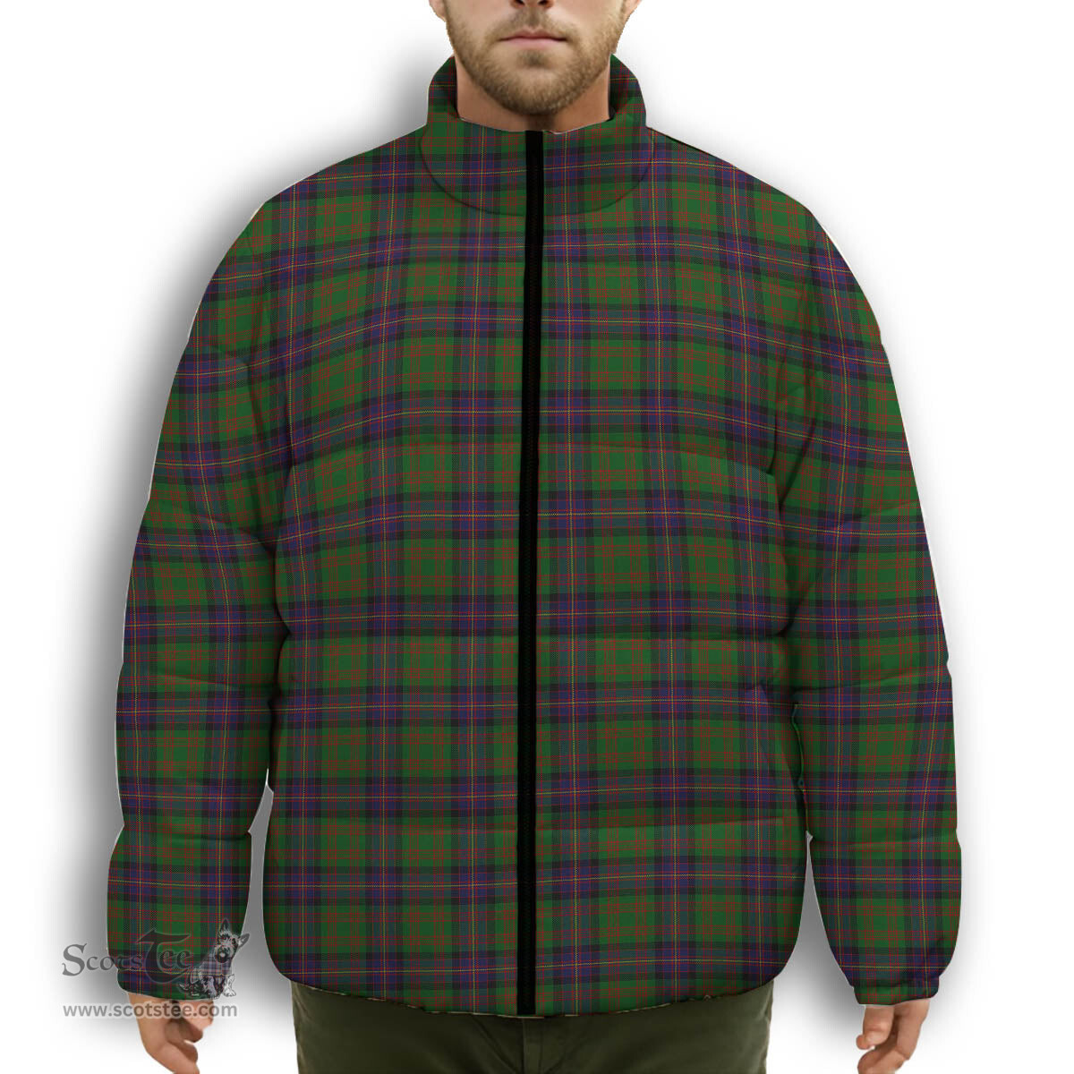 ScotsTee Shop Scottish Cochrane Premium Tartan Collar Down Jacket Winter White Duck Down Plaid