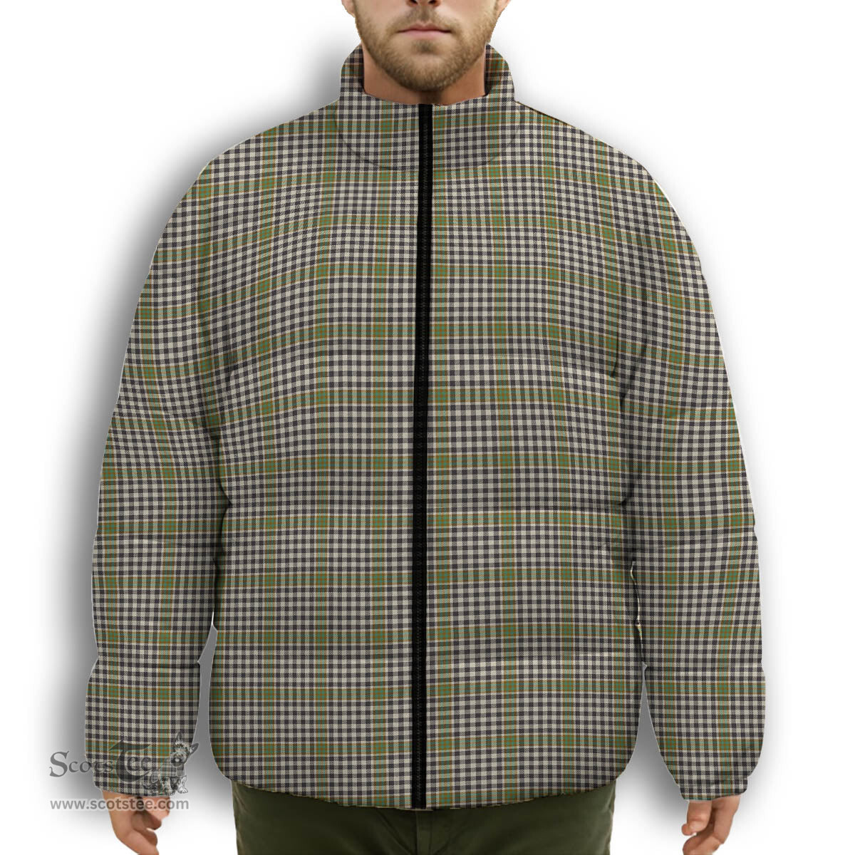 ScotsTee Shop Scottish Burns Check Premium Tartan Collar Down Jacket Winter White Duck Down Plaid