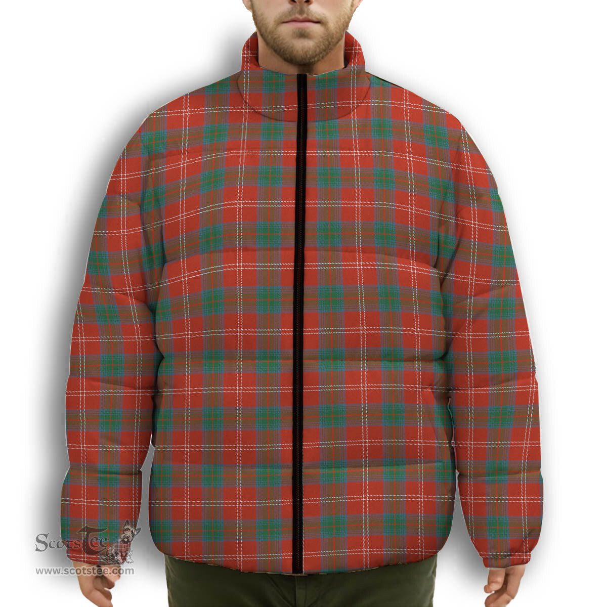 ScotsTee Shop Scottish Chisholm of Strathglass Ancient Premium Tartan Collar Down Jacket Winter White Duck Down Plaid