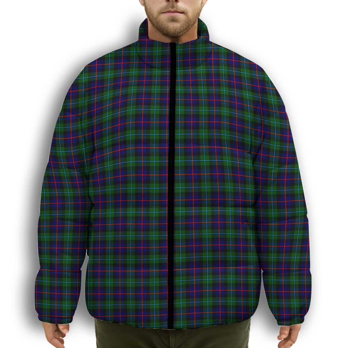 ScotsTee Shop Scottish Campbel of Cawdor Modern Premium Tartan Collar Down Jacket Winter White Duck Down Plaid
