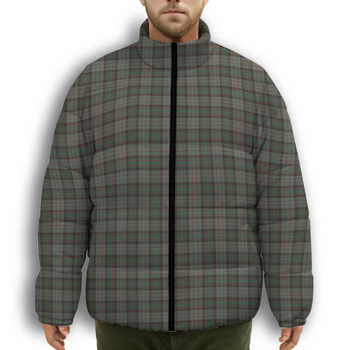 ScotsTee Shop Scottish Cochrane Hunting (1) Premium Tartan Collar Down Jacket Winter White Duck Down Plaid