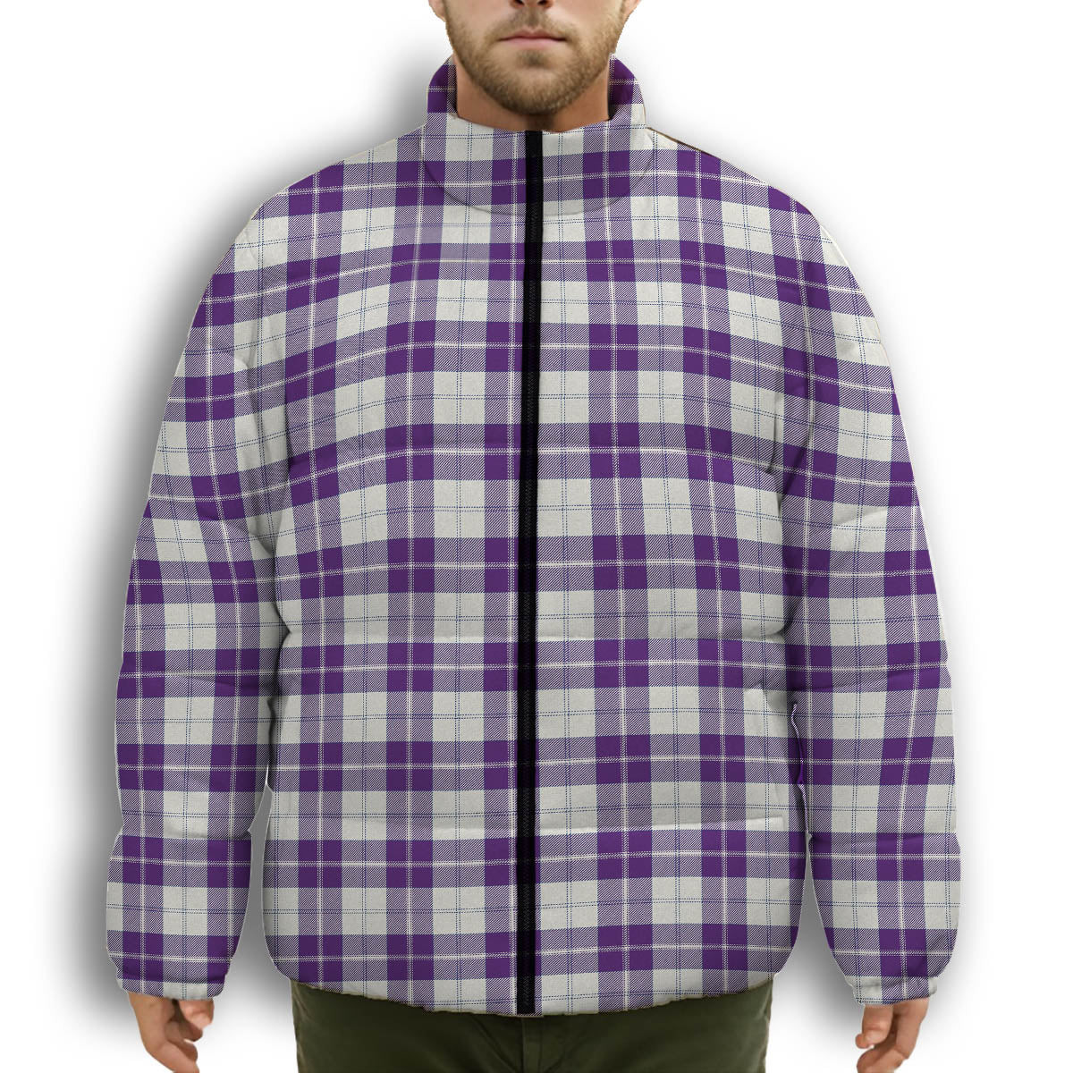 ScotsTee Shop Scottish Dunlop Dress Modern Premium Tartan Collar Down Jacket Winter White Duck Down Plaid