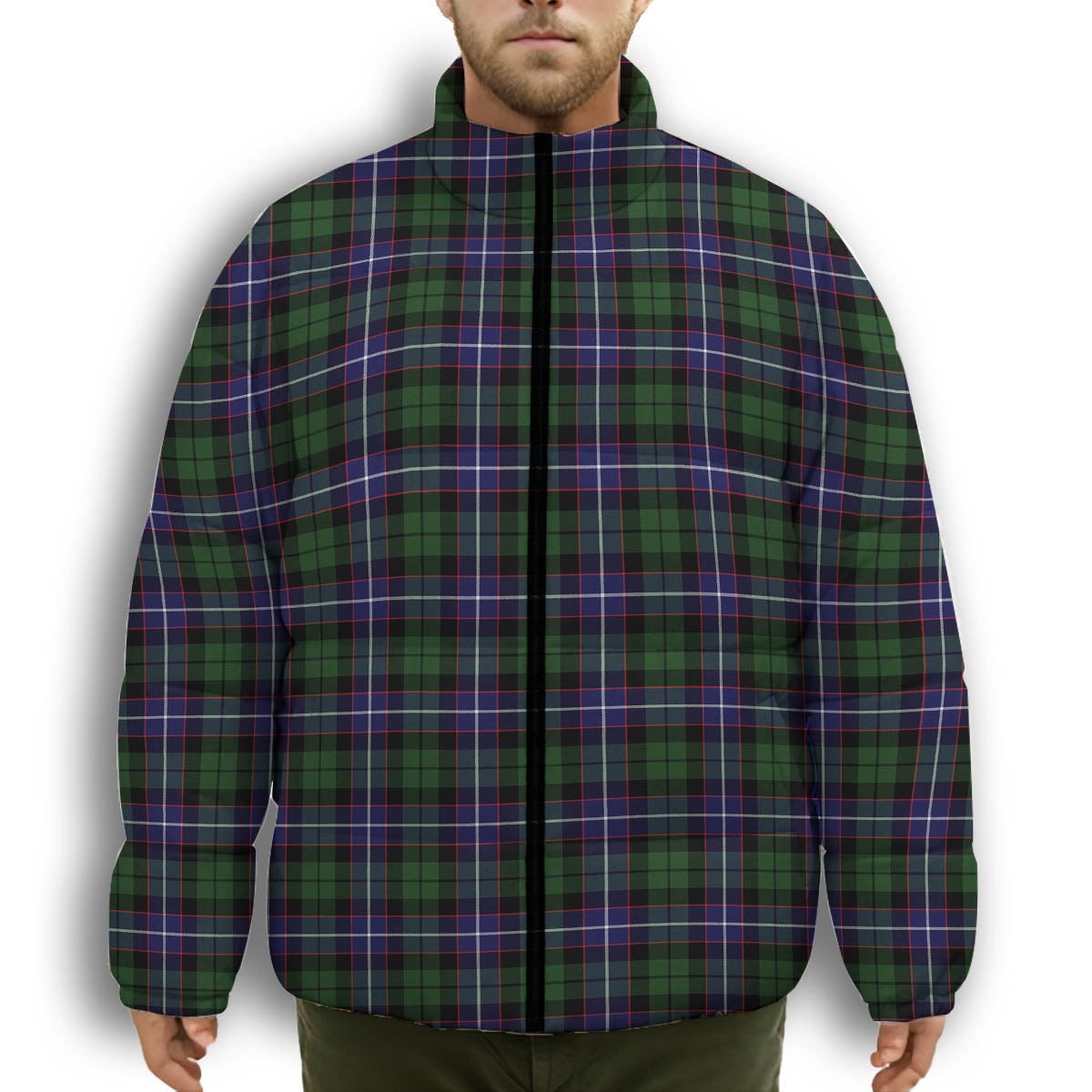 ScotsTee Shop Scottish Galbraith Modern Premium Tartan Collar Down Jacket Winter White Duck Down Plaid