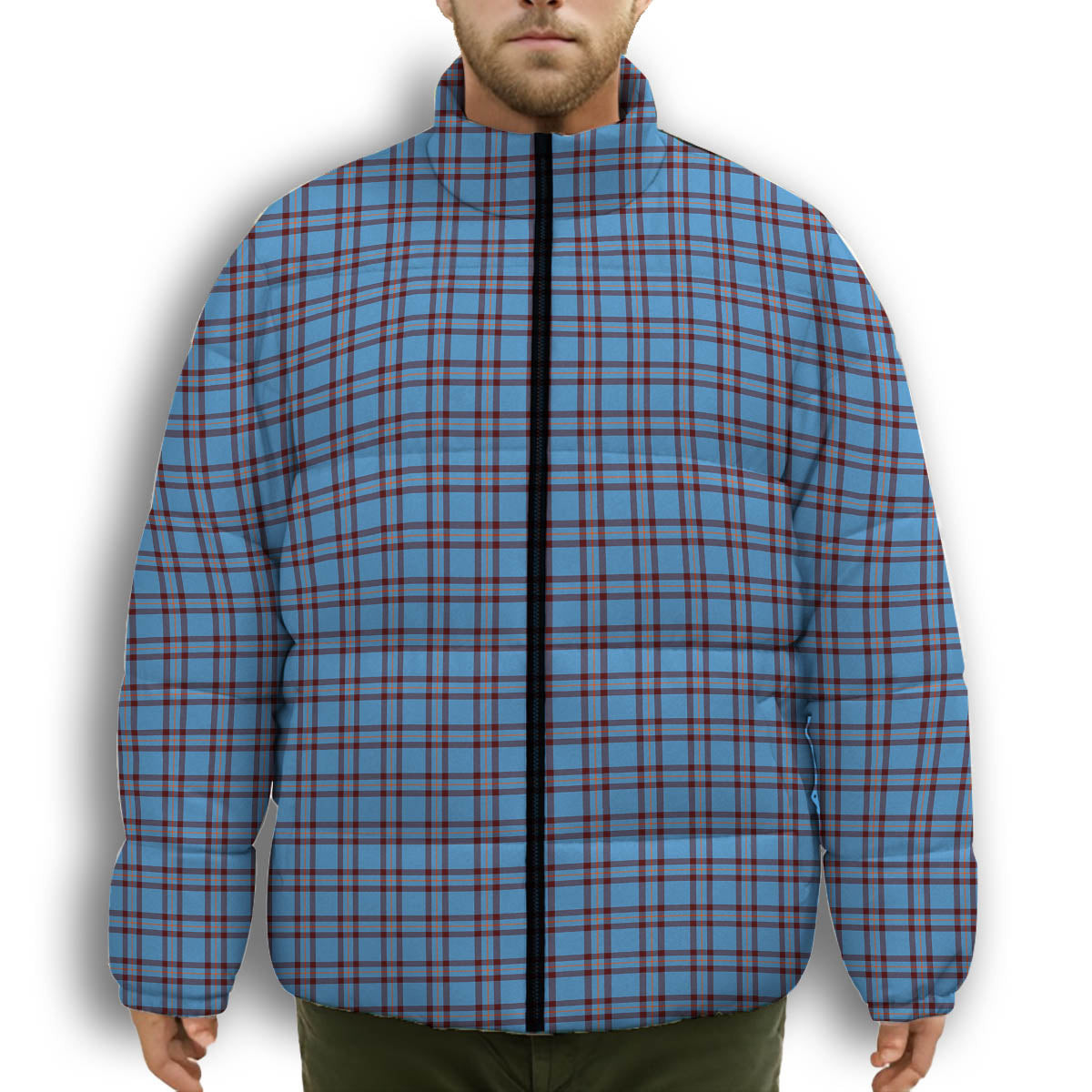 ScotsTee Shop Scottish Elliot Ancient Premium Tartan Collar Down Jacket Winter White Duck Down Plaid
