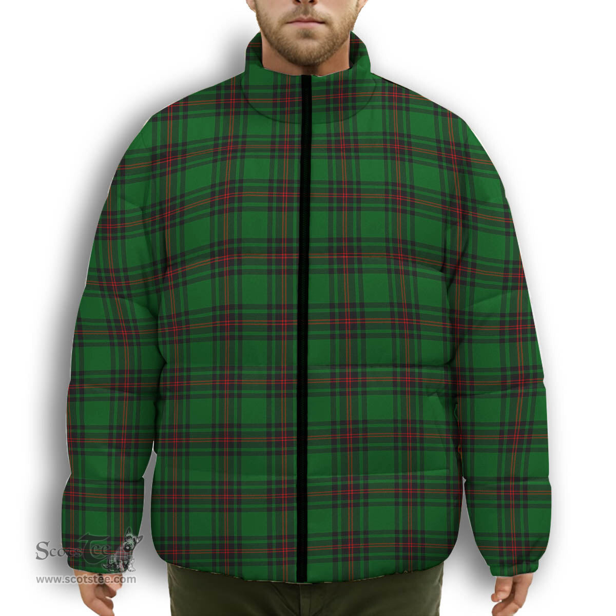 ScotsTee Shop Scottish Ged Premium Tartan Collar Down Jacket Winter White Duck Down Plaid