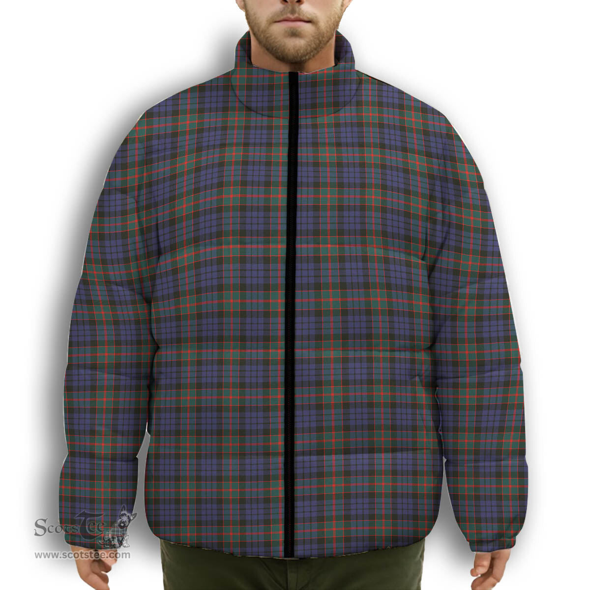 ScotsTee Shop Scottish Fletcher of Dunans SC Premium Tartan Collar Down Jacket Winter White Duck Down Plaid