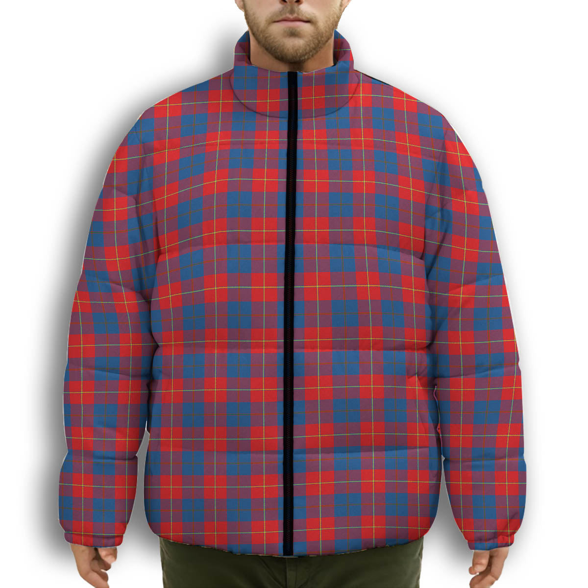 ScotsTee Shop Scottish Galloway Red Premium Tartan Collar Down Jacket Winter White Duck Down Plaid