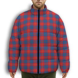 ScotsTee Shop Scottish Galloway Red Premium Tartan Collar Down Jacket Winter White Duck Down Plaid