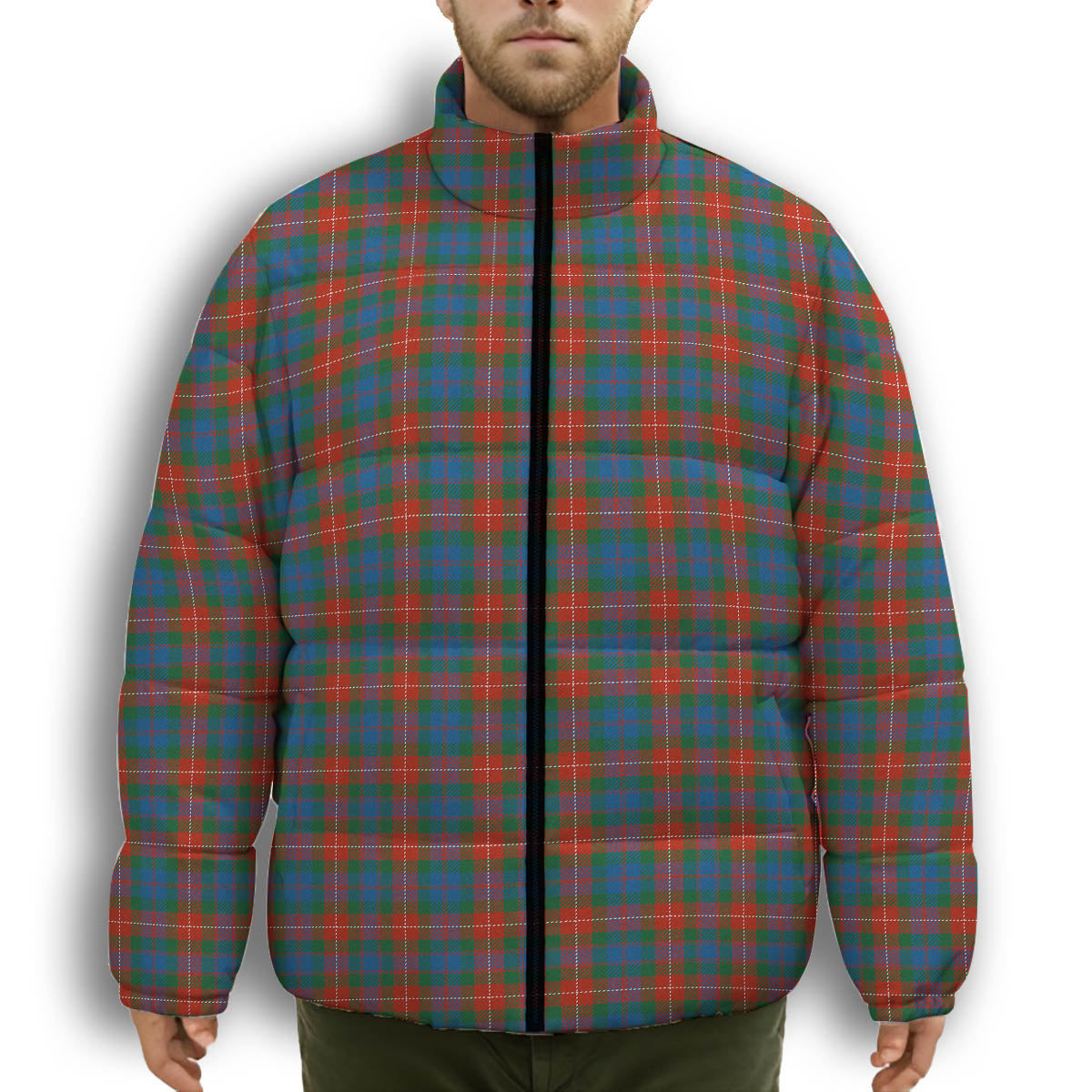 ScotsTee Shop Scottish Fraser of Lovat Ancient Premium Tartan Collar Down Jacket Winter White Duck Down Plaid