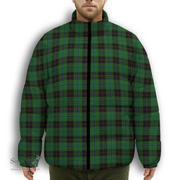 ScotsTee Shop Scottish Douglas Black Premium Tartan Collar Down Jacket Winter White Duck Down Plaid