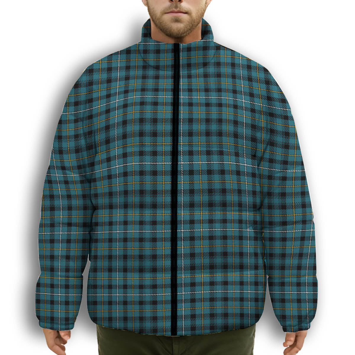 ScotsTee Shop Scottish Fleming Ancient Premium Tartan Collar Down Jacket Winter White Duck Down Plaid