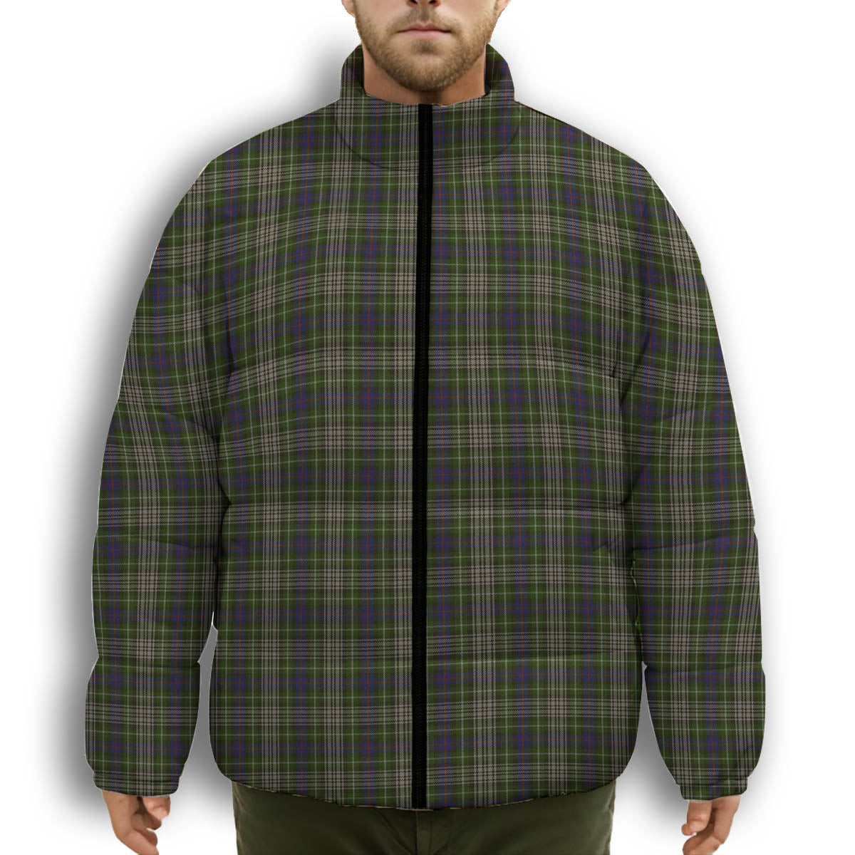 ScotsTee Shop Scottish Davidson Tulloch Dress Premium Tartan Collar Down Jacket Winter White Duck Down Plaid