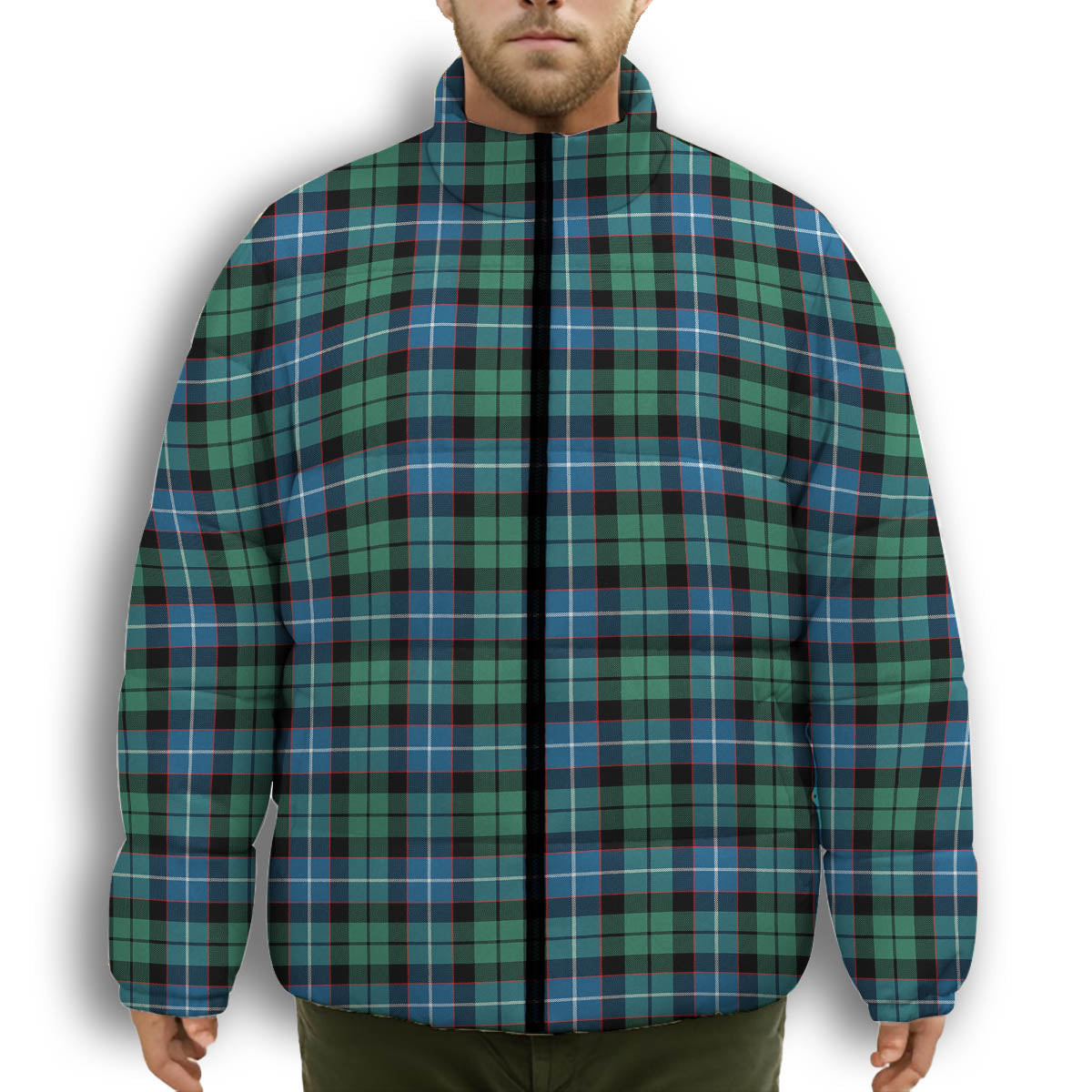 ScotsTee Shop Scottish Galbraith Ancient Premium Tartan Collar Down Jacket Winter White Duck Down Plaid