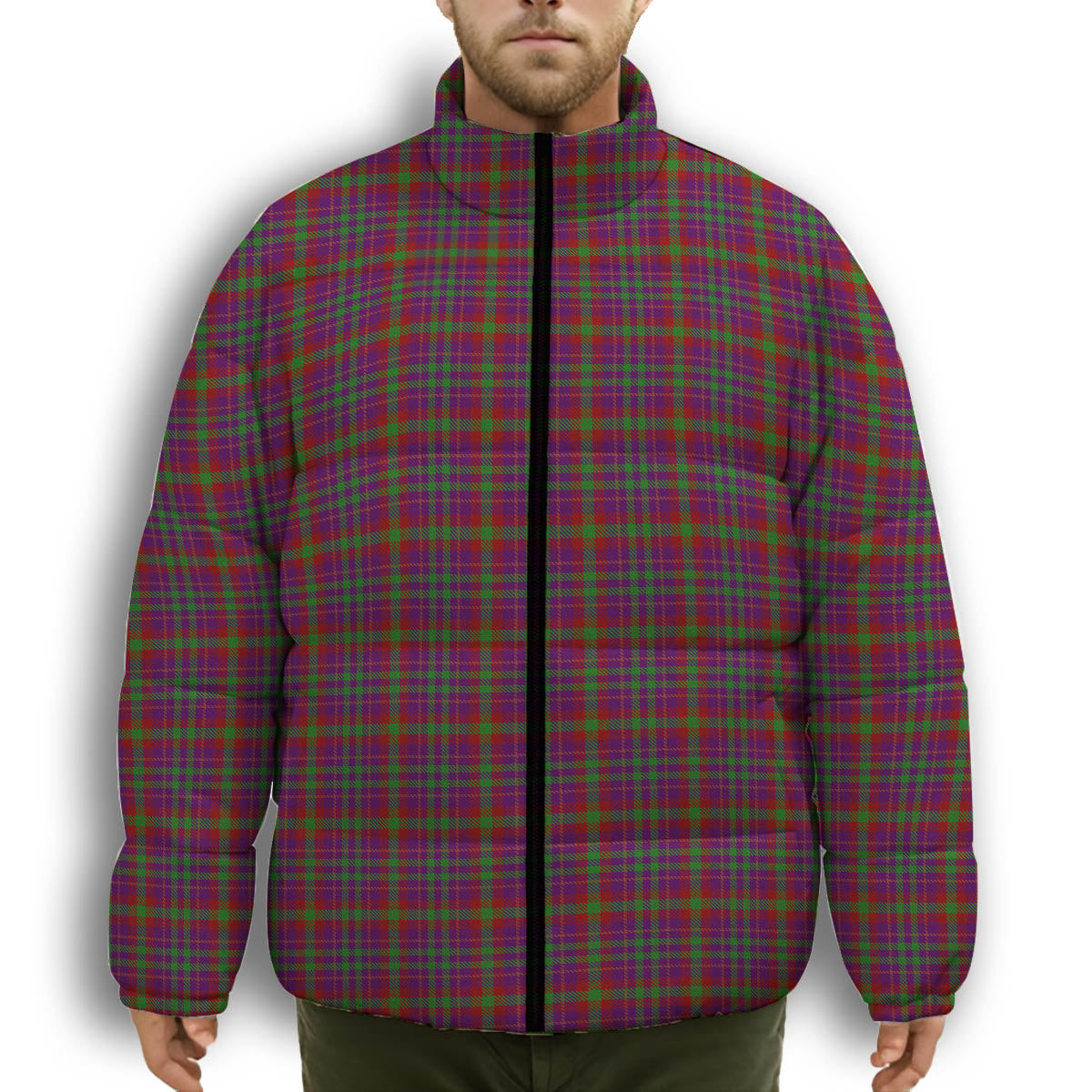 ScotsTee Shop Scottish Fiddes Corrected Premium Tartan Collar Down Jacket Winter White Duck Down Plaid