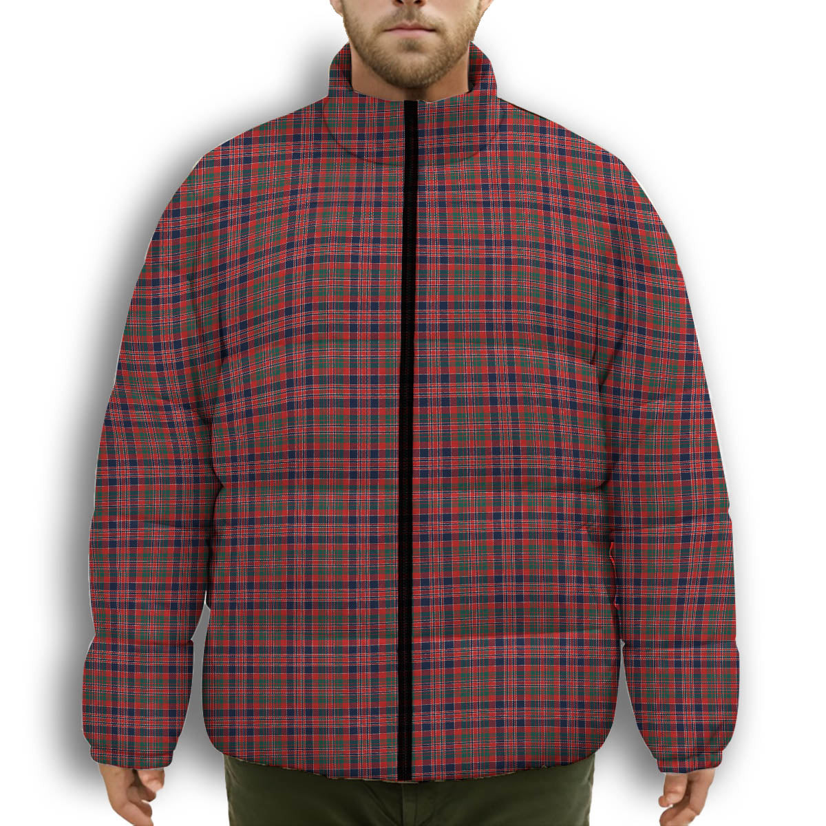 ScotsTee Shop Scottish Donald of Boisdale Modern Premium Tartan Collar Down Jacket Winter White Duck Down Plaid