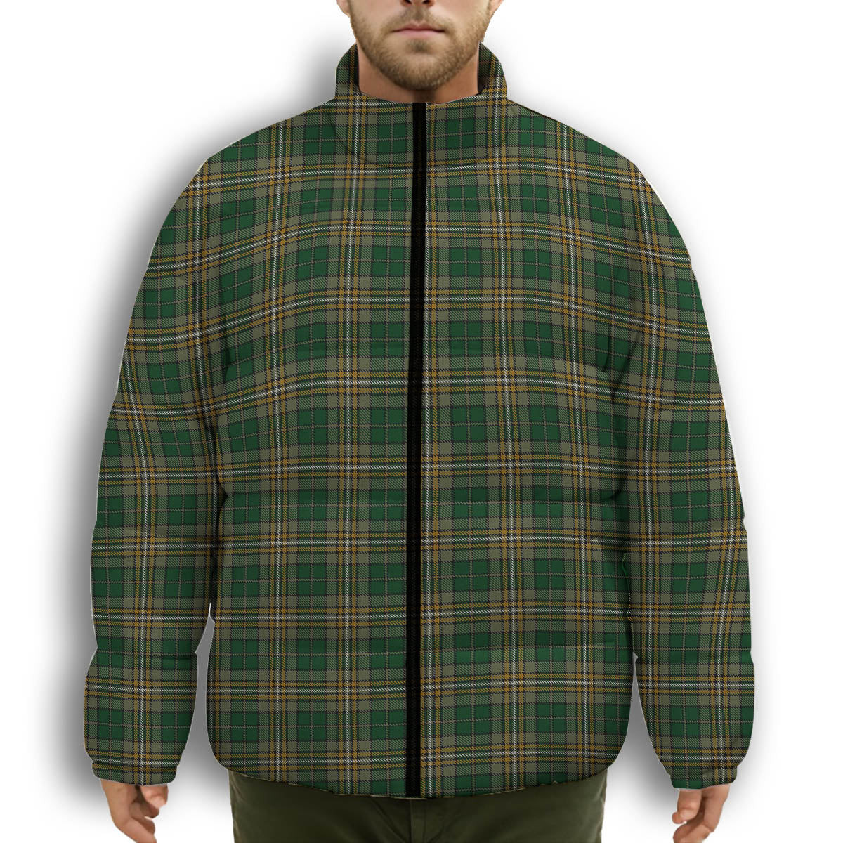 ScotsTee Shop Scottish Fitzsimmons Premium Tartan Collar Down Jacket Winter White Duck Down Plaid