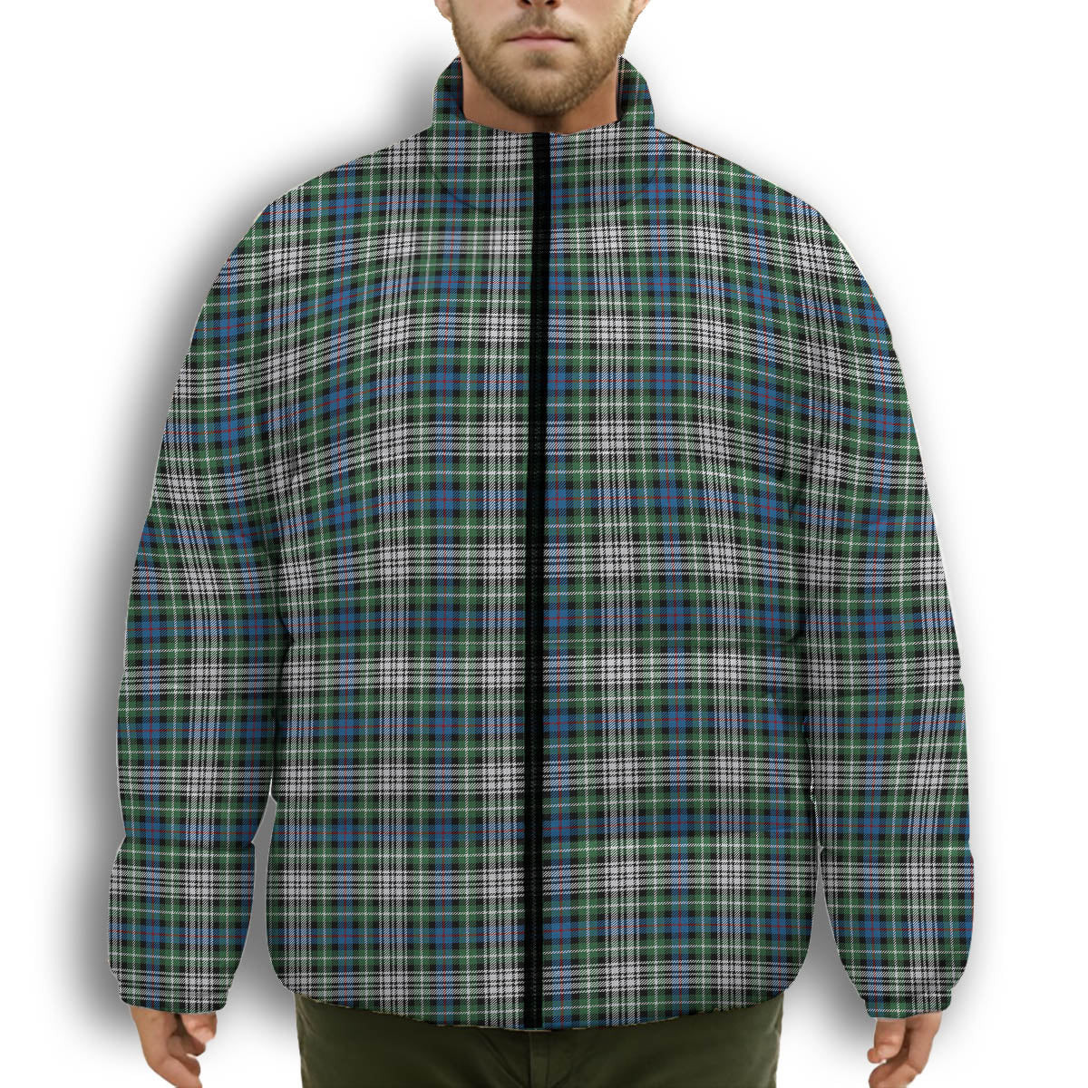 ScotsTee Shop Scottish Davidson of Tulloch Dress Ancient Premium Tartan Collar Down Jacket Winter White Duck Down Plaid