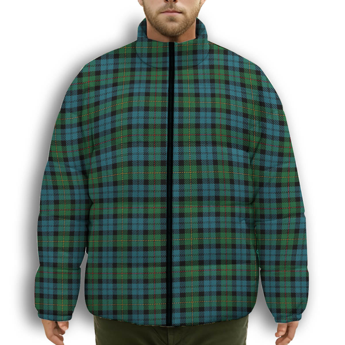ScotsTee Shop Scottish Ewing Ancient Premium Tartan Collar Down Jacket Winter White Duck Down Plaid