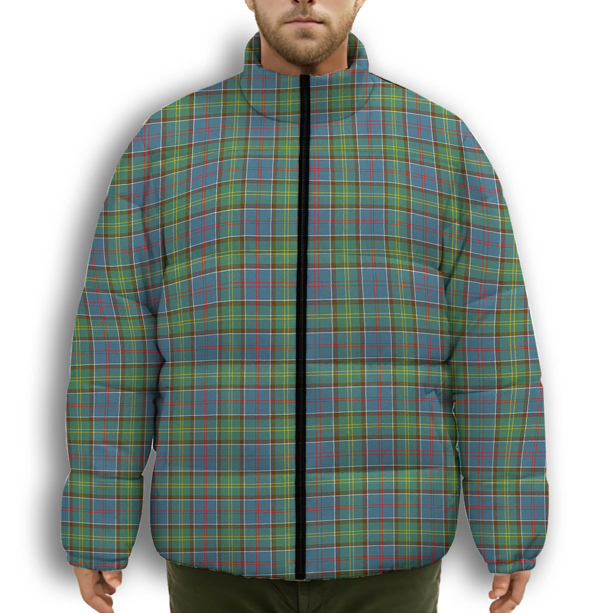 ScotsTee Shop Scottish Dalrymple SC Premium Tartan Collar Down Jacket Winter White Duck Down Plaid