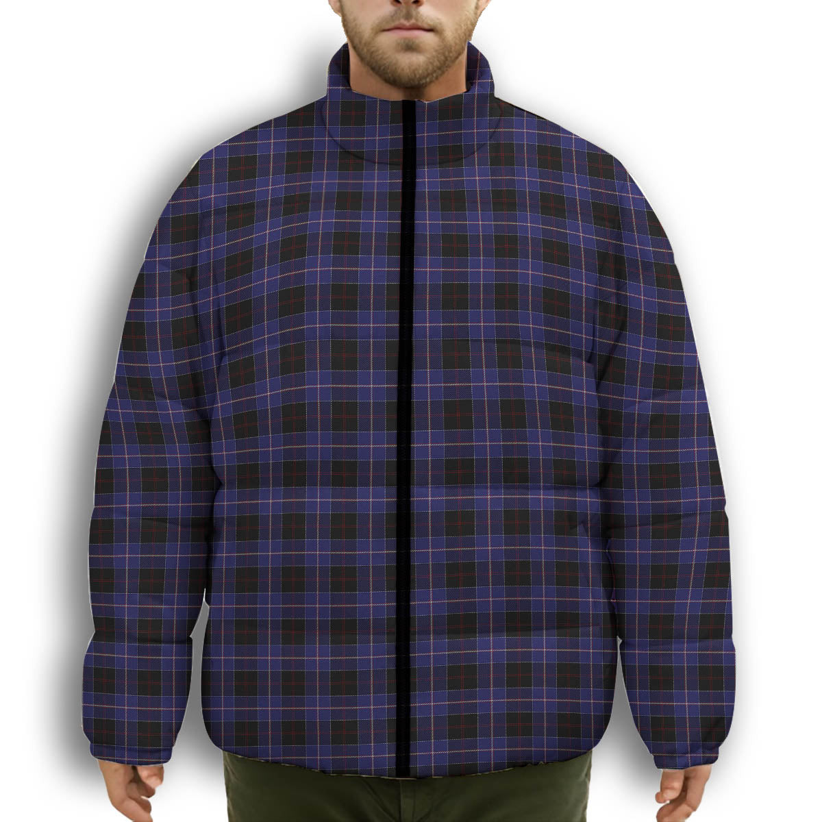 ScotsTee Shop Scottish Dunlop Premium Tartan Collar Down Jacket Winter White Duck Down Plaid