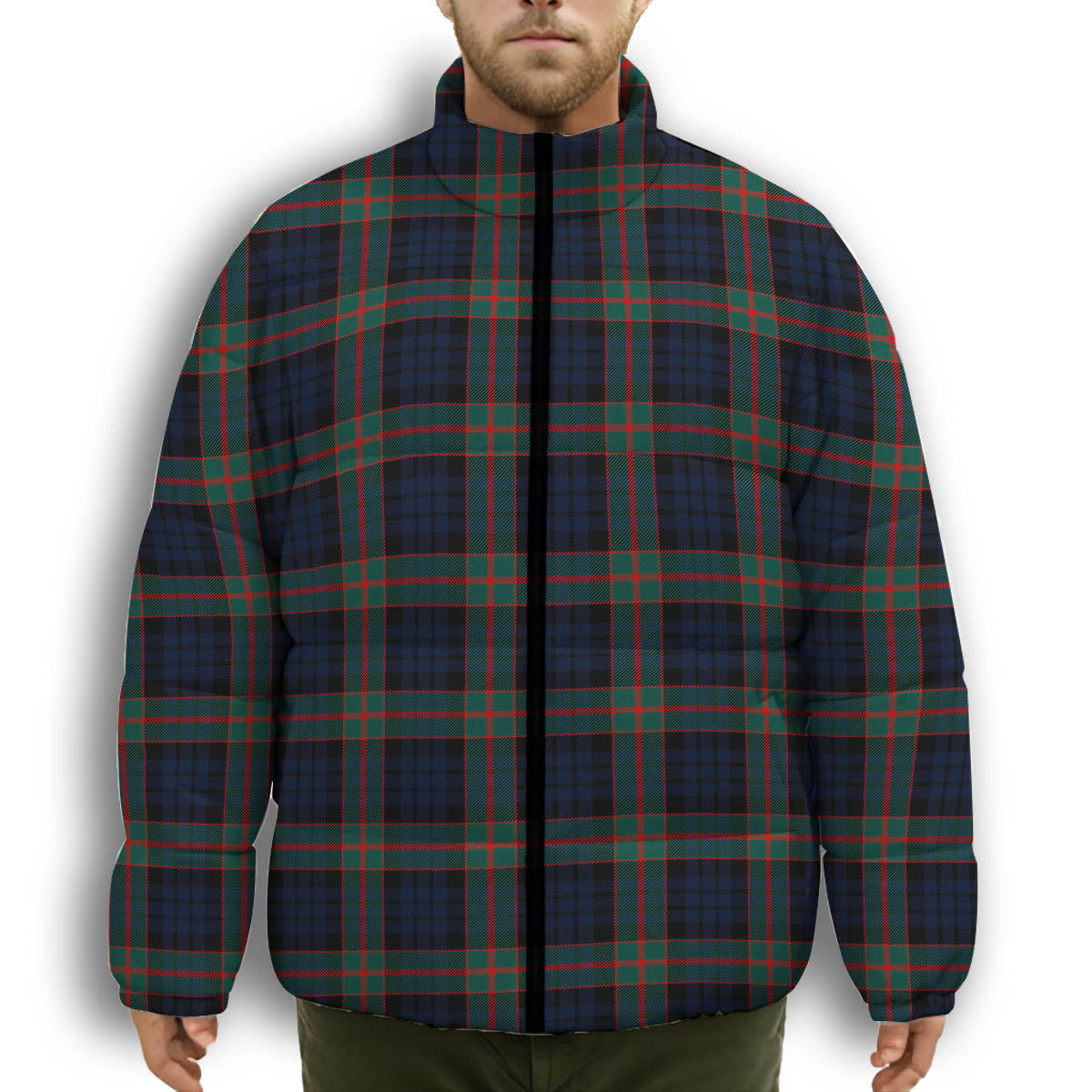 ScotsTee Shop Scottish Fletcher of Dunans Modern Premium Tartan Collar Down Jacket Winter White Duck Down Plaid
