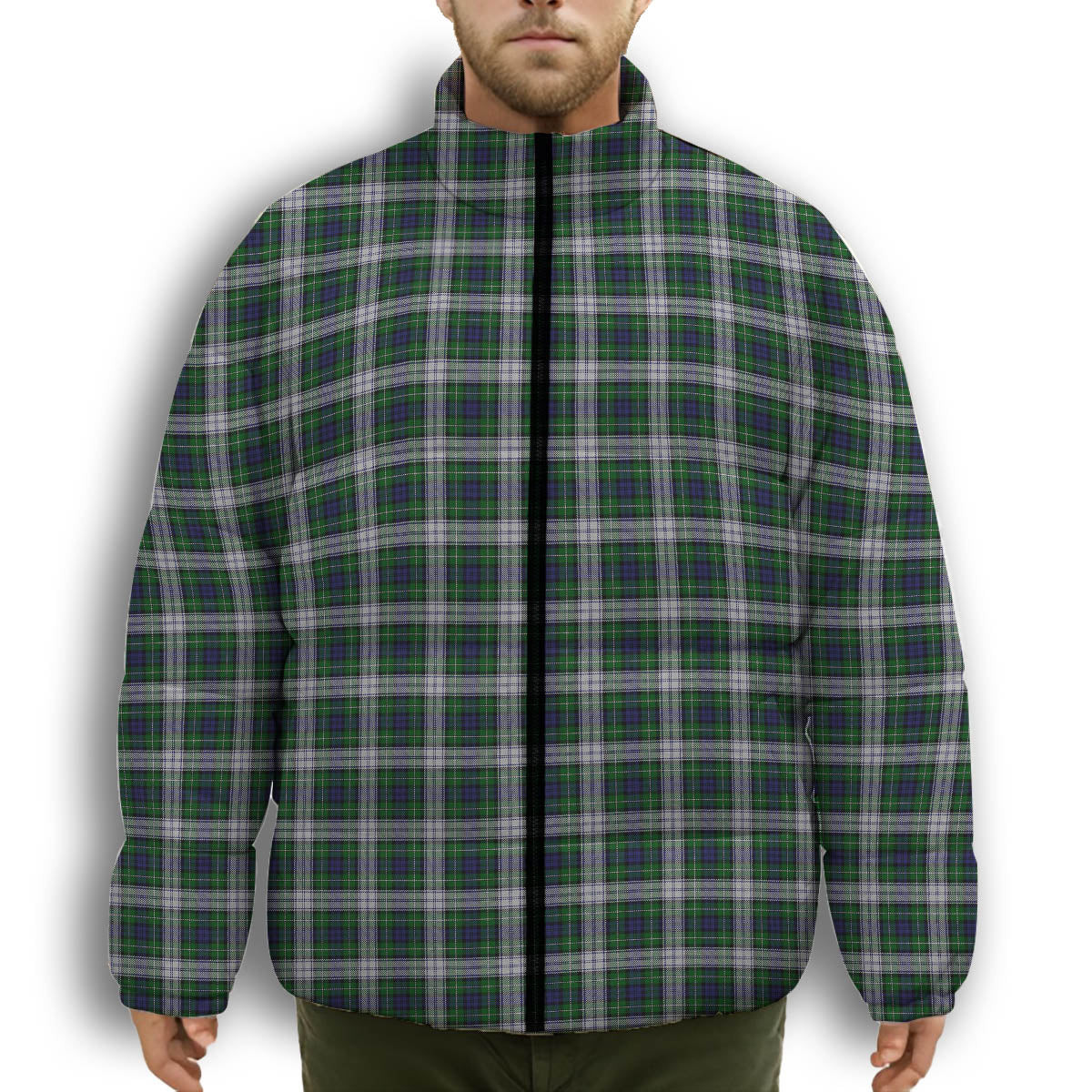 ScotsTee Shop Scottish Forbes Dress Premium Tartan Collar Down Jacket Winter White Duck Down Plaid