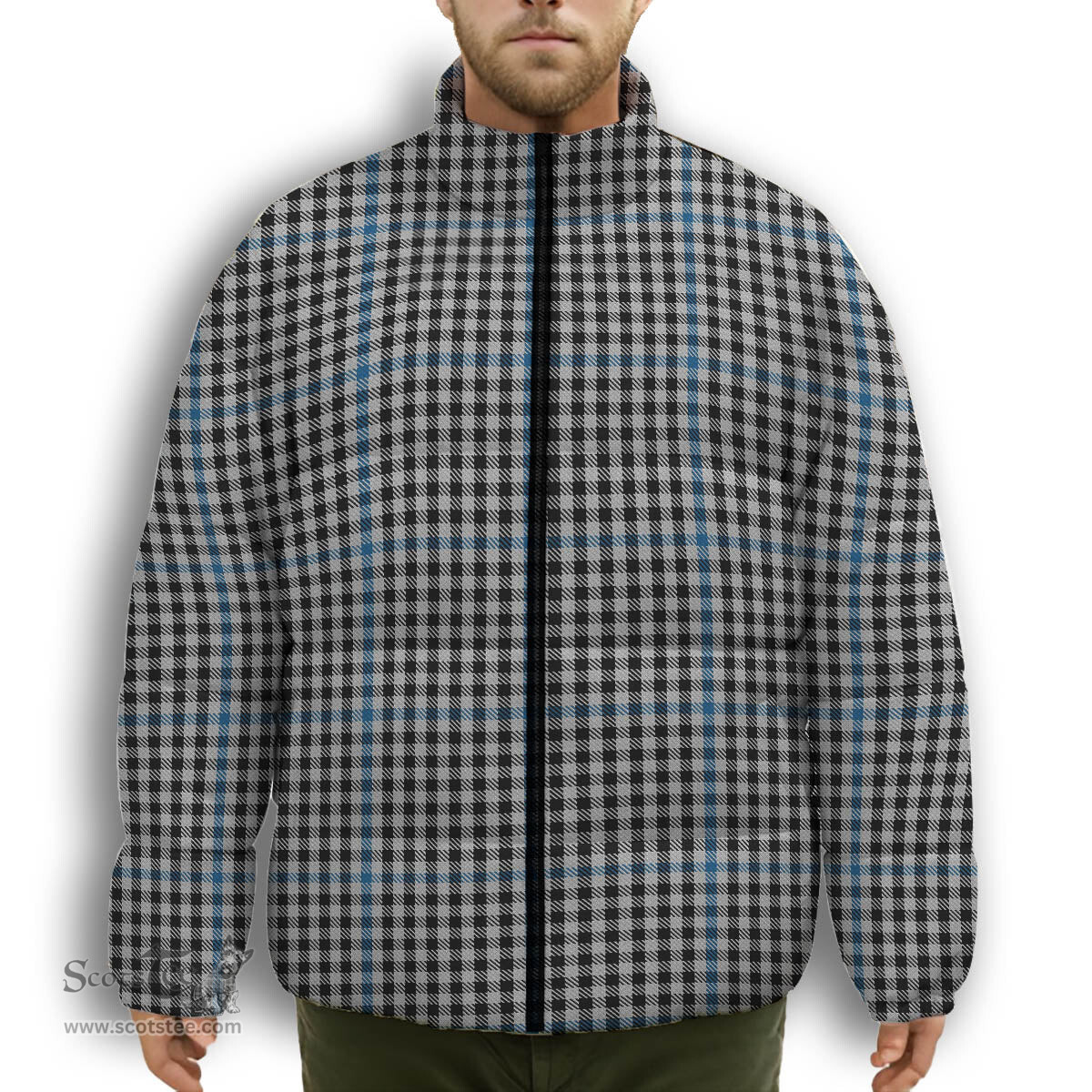 ScotsTee Shop Scottish Gladstone Premium Tartan Collar Down Jacket Winter White Duck Down Plaid
