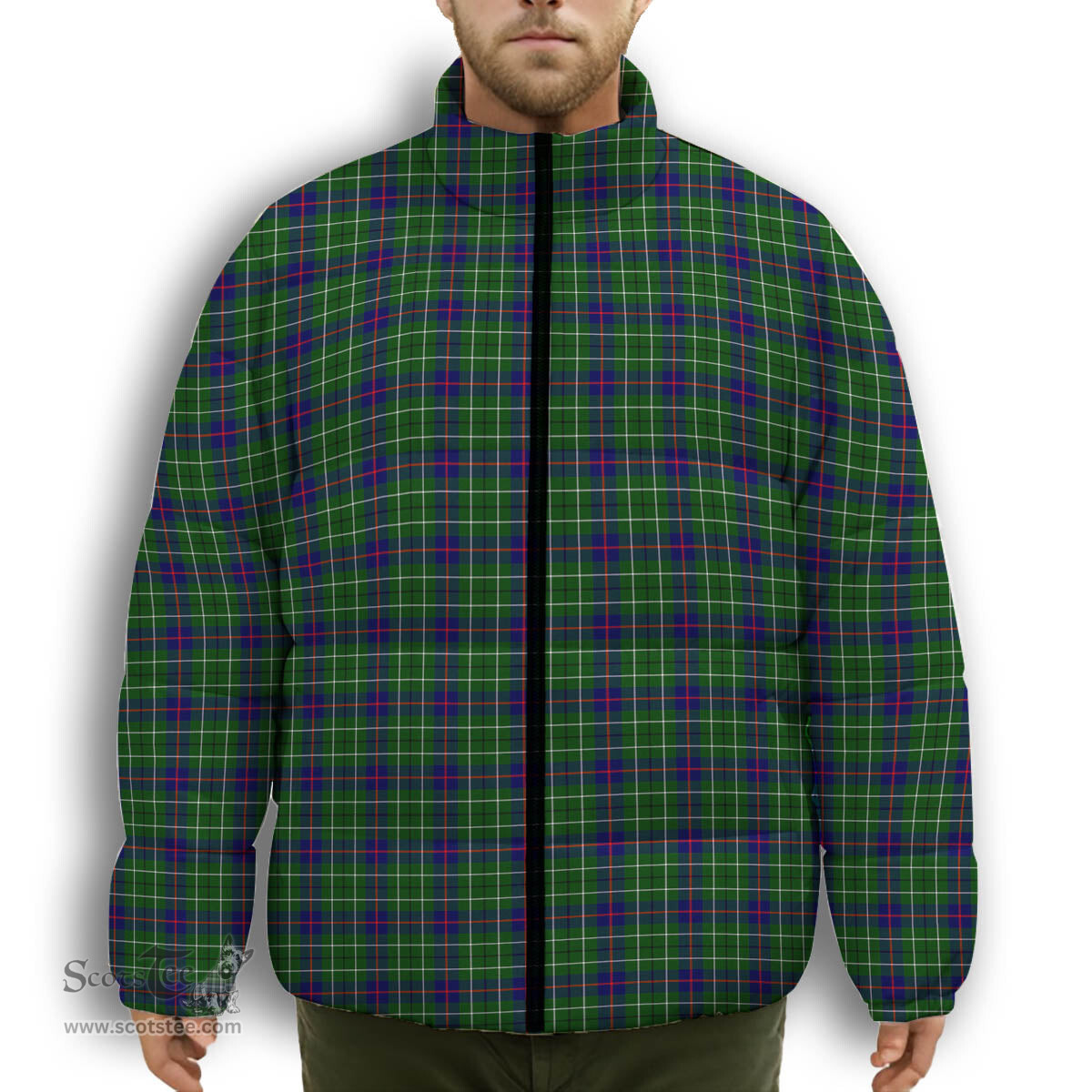ScotsTee Shop Scottish Duncan Modern Premium Tartan Collar Down Jacket Winter White Duck Down Plaid