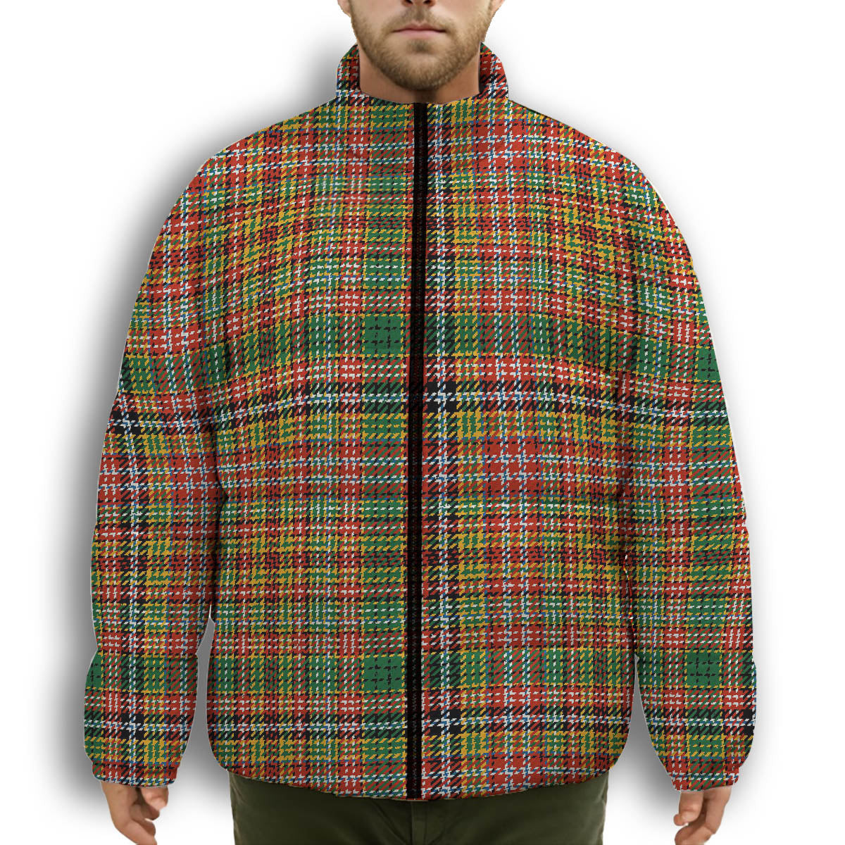ScotsTee Shop Scottish Drummond of Strathallan Ancient Premium Tartan Collar Down Jacket Winter White Duck Down Plaid