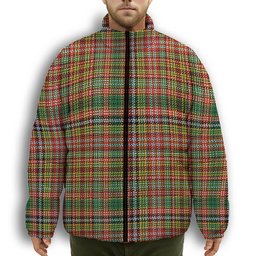 ScotsTee Shop Scottish Drummond of Strathallan Ancient Premium Tartan Collar Down Jacket Winter White Duck Down Plaid