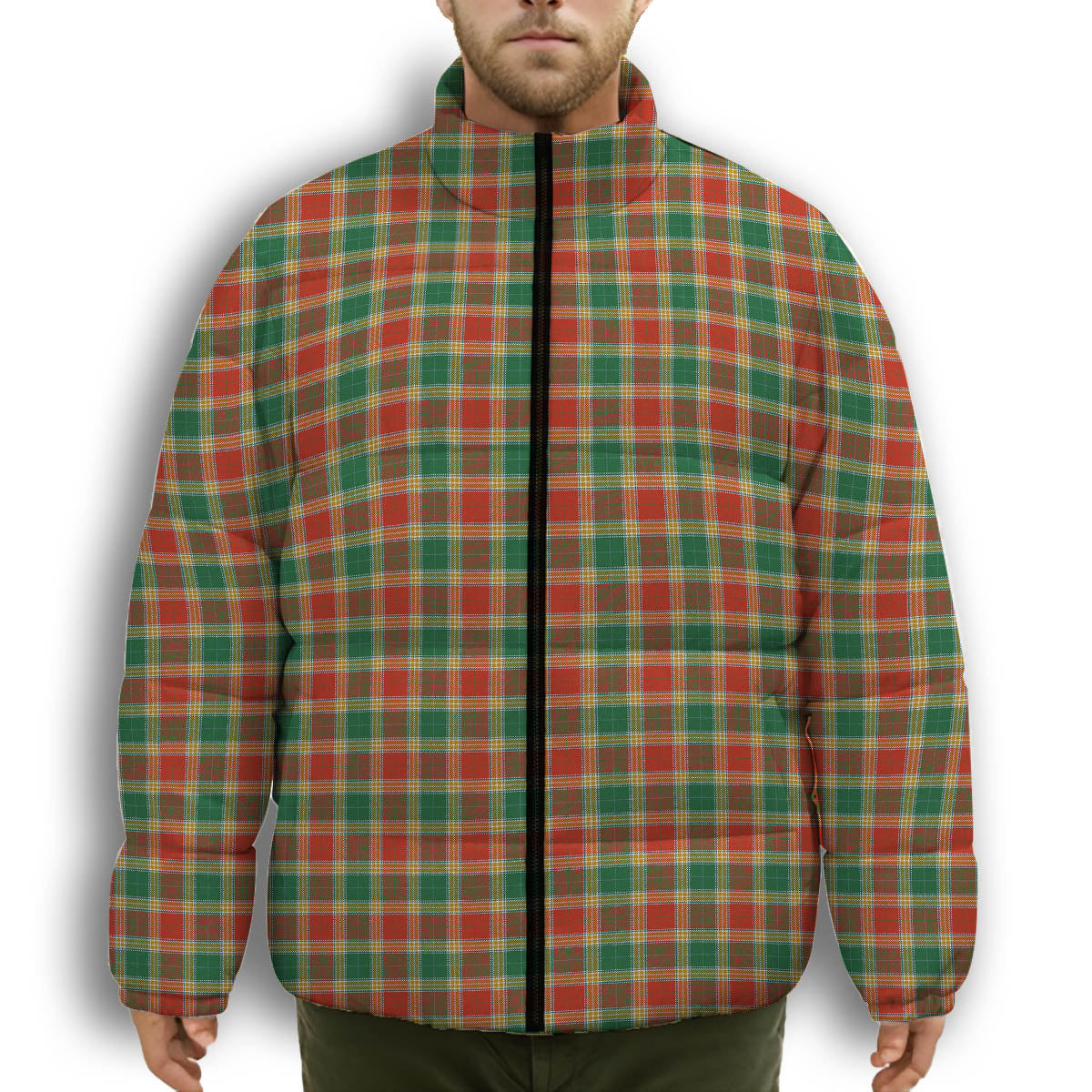 ScotsTee Shop Scottish Gibson Ancient Premium Tartan Collar Down Jacket Winter White Duck Down Plaid