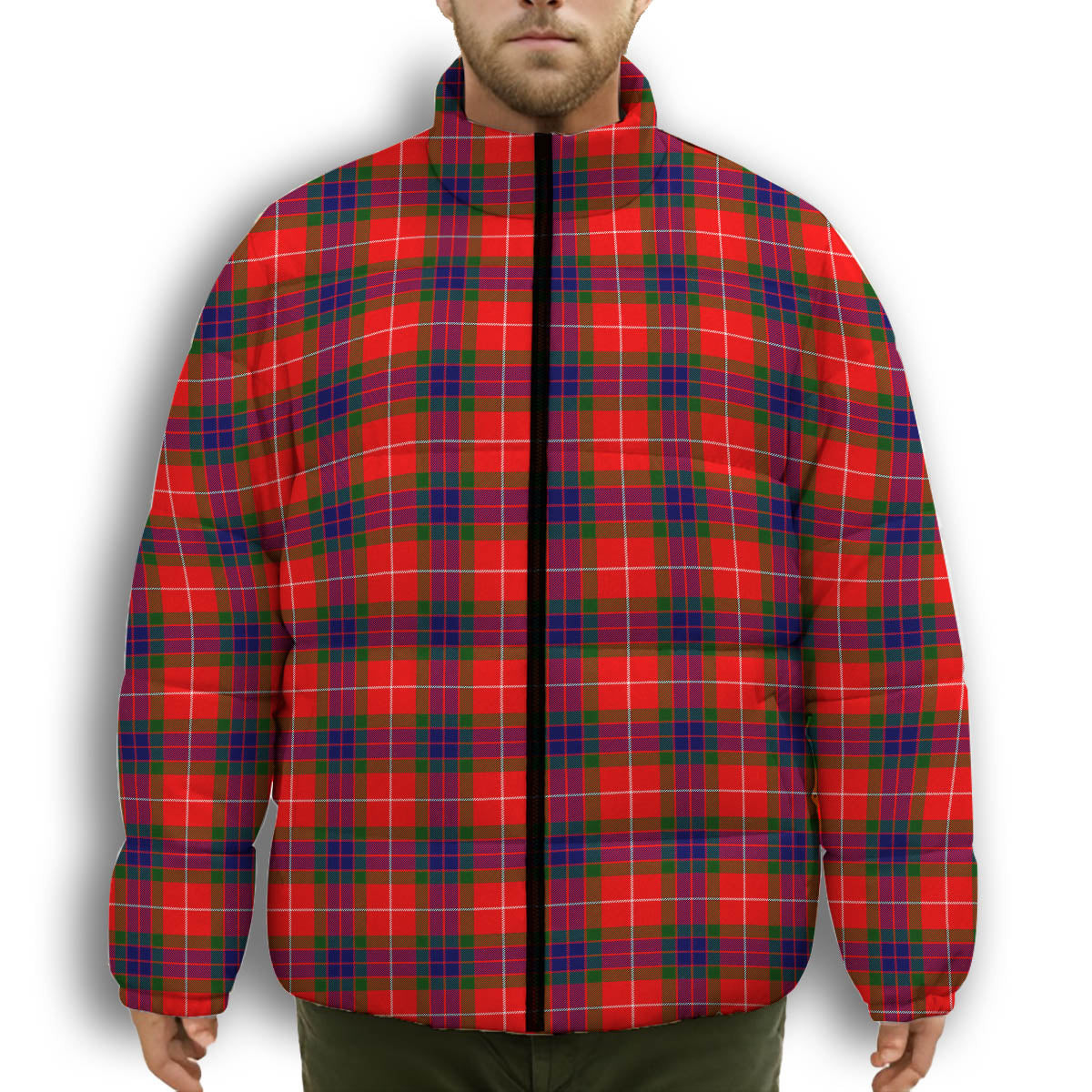 ScotsTee Shop Scottish Fraser Modern Premium Tartan Collar Down Jacket Winter White Duck Down Plaid