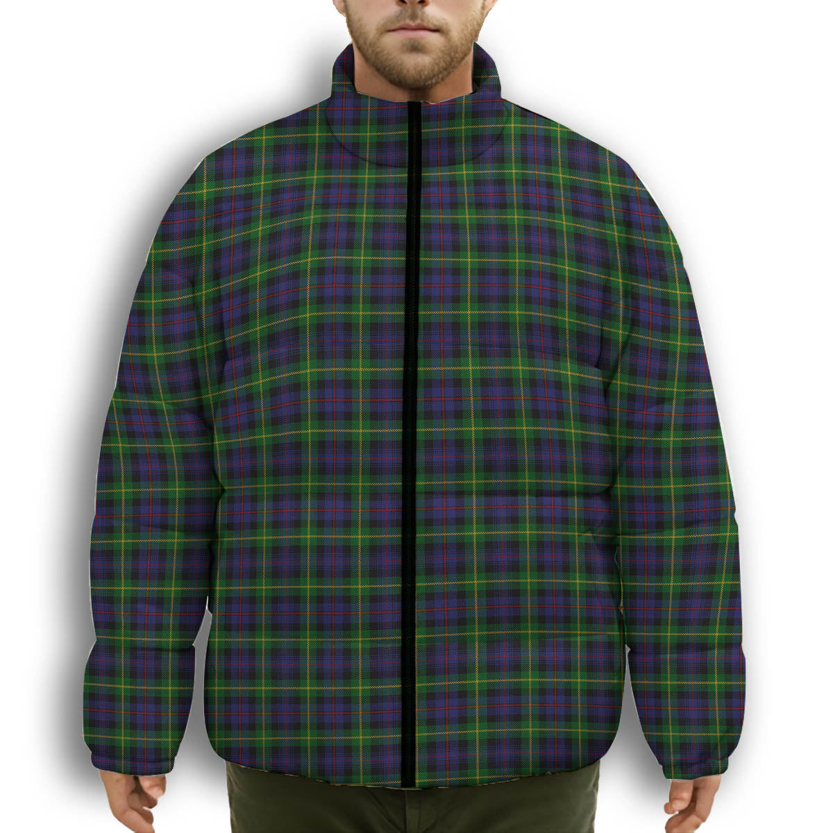 ScotsTee Shop Scottish Farquharson Premium Tartan Collar Down Jacket Winter White Duck Down Plaid