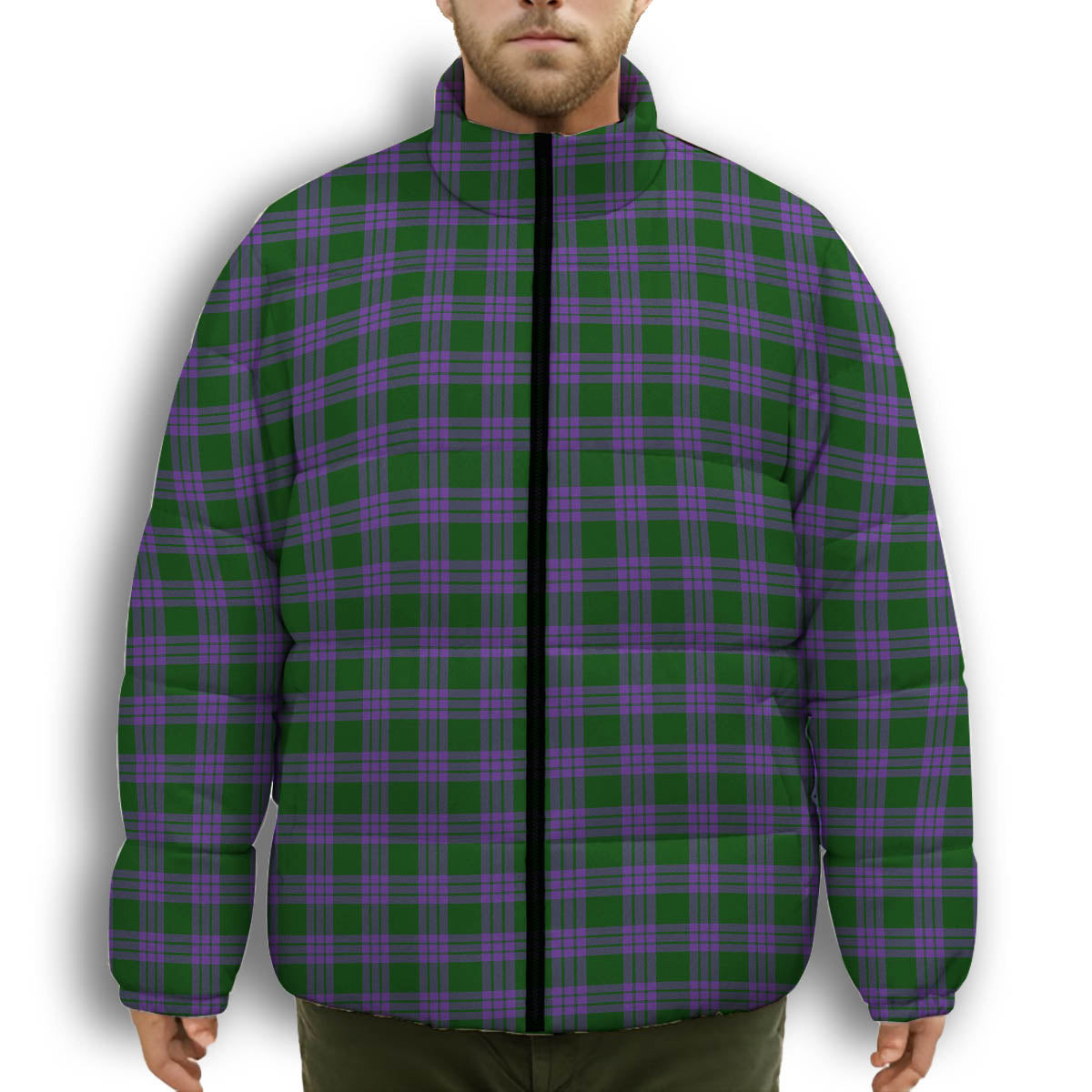 ScotsTee Shop Scottish Elphinstone Premium Tartan Collar Down Jacket Winter White Duck Down Plaid