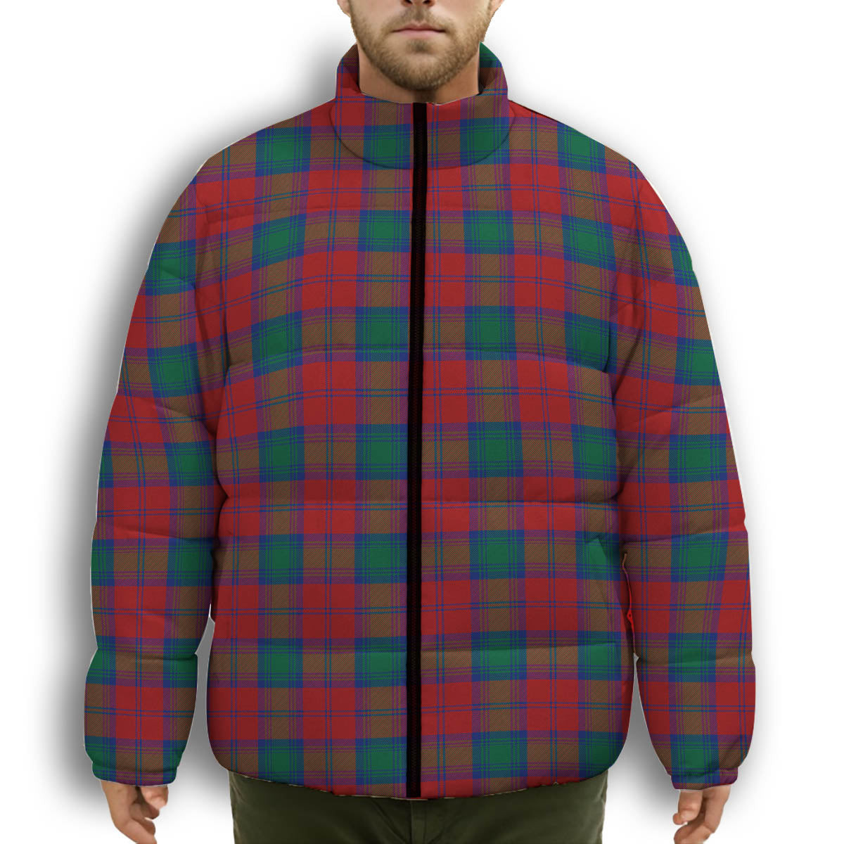 ScotsTee Shop Scottish Fotheringhame Premium Tartan Collar Down Jacket Winter White Duck Down Plaid