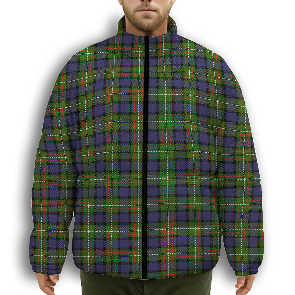 ScotsTee Shop Scottish Ferguson Modern Premium Tartan Collar Down Jacket Winter White Duck Down Plaid