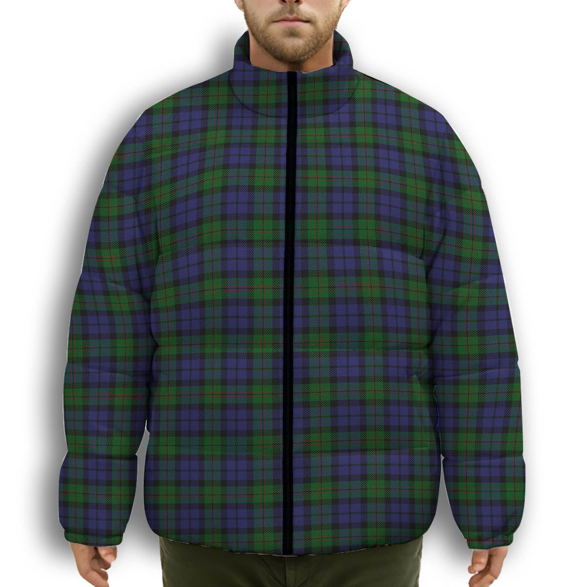 ScotsTee Shop Scottish Dundas 2 Premium Tartan Collar Down Jacket Winter White Duck Down Plaid