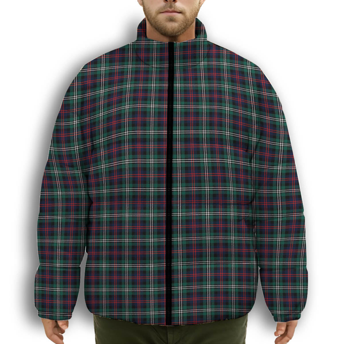 ScotsTee Shop Scottish Davidson Double Modern Premium Tartan Collar Down Jacket Winter White Duck Down Plaid