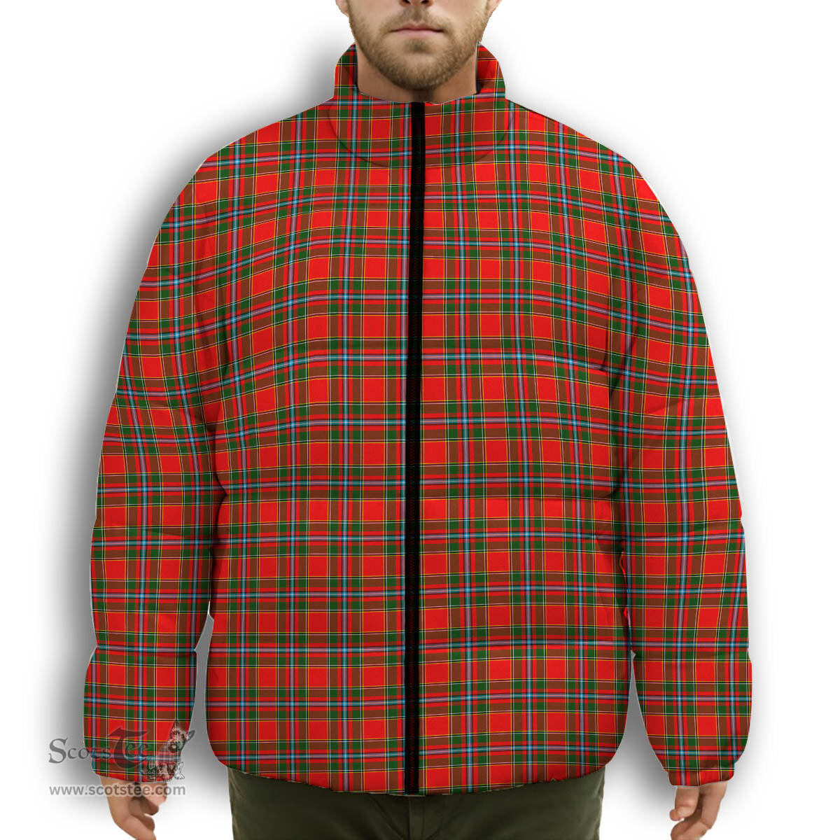 ScotsTee Shop Scottish Drummond of Perth Premium Tartan Collar Down Jacket Winter White Duck Down Plaid