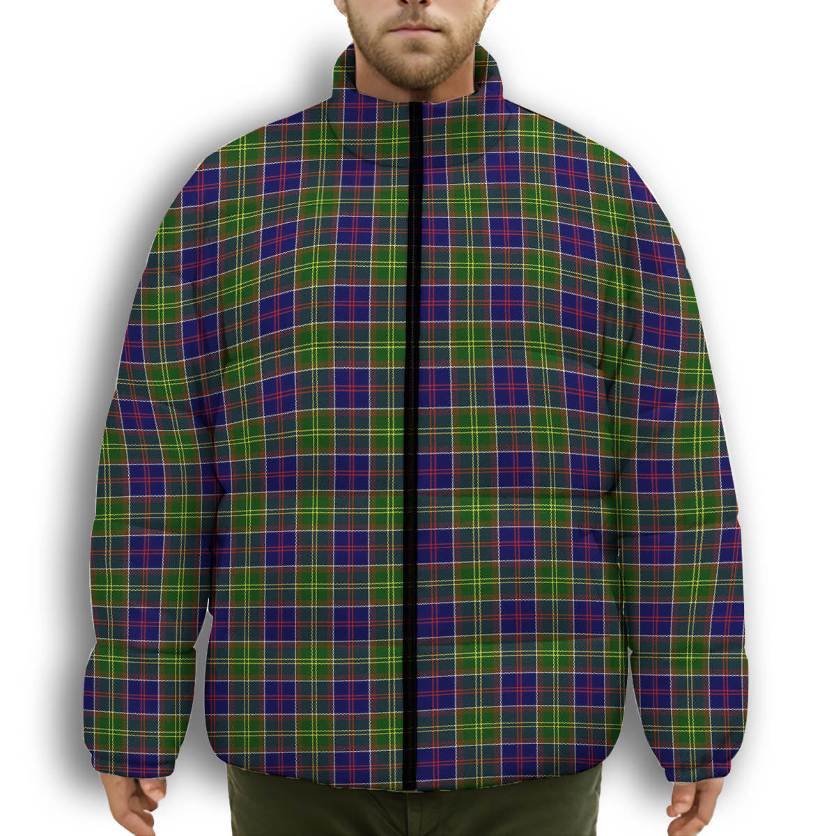 ScotsTee Shop Scottish Dalrymple Premium Tartan Collar Down Jacket Winter White Duck Down Plaid