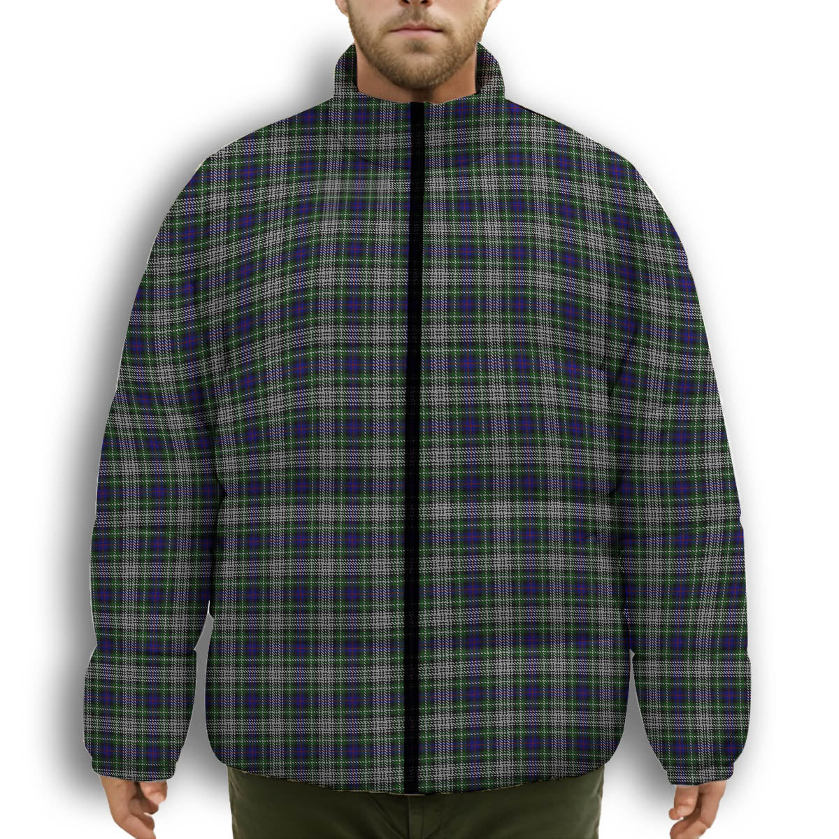 ScotsTee Shop Scottish Davidson of Tulloch Dress Premium Tartan Collar Down Jacket Winter White Duck Down Plaid