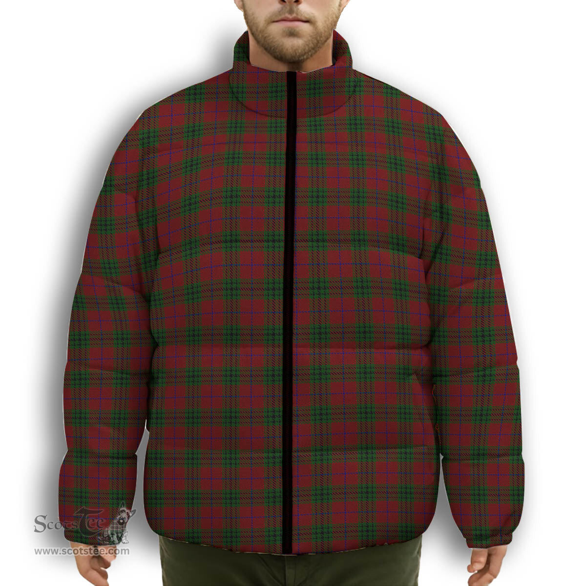 ScotsTee Shop Scottish Denny Hunting Premium Tartan Collar Down Jacket Winter White Duck Down Plaid